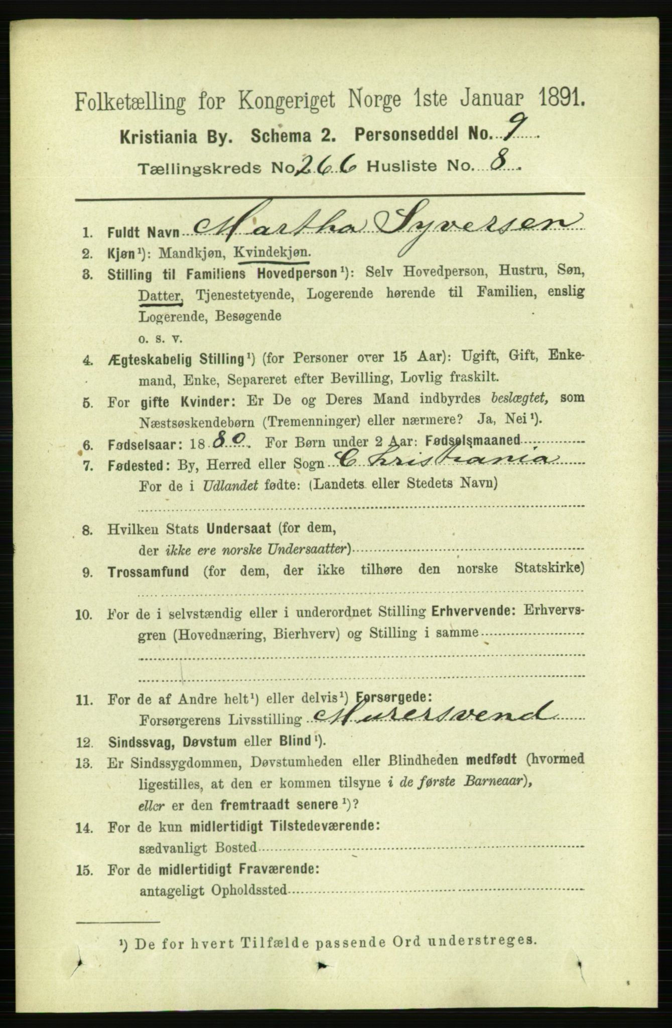 RA, 1891 census for 0301 Kristiania, 1891, p. 161391