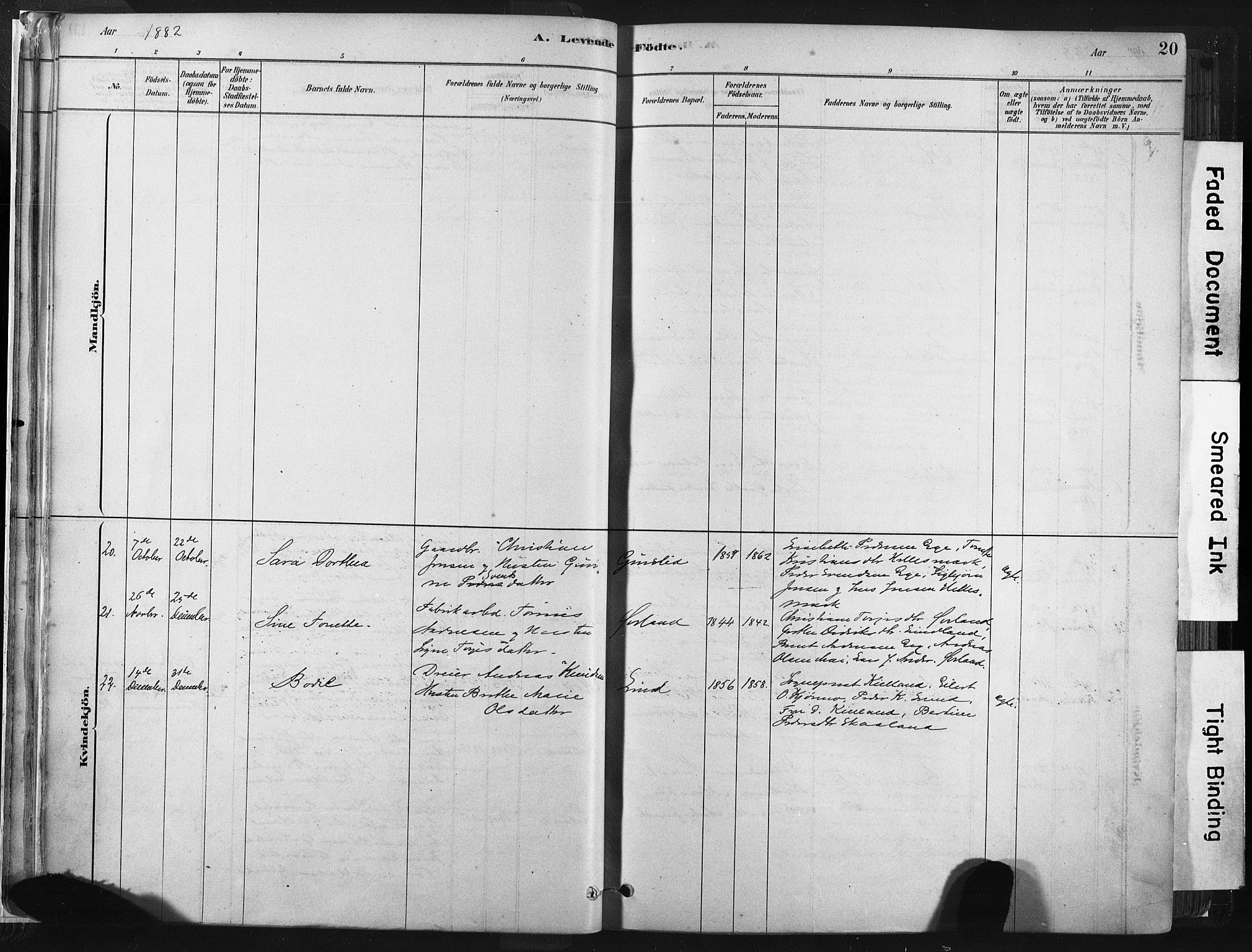 Lund sokneprestkontor, SAST/A-101809/S06/L0011: Parish register (official) no. A 10, 1877-1904, p. 20