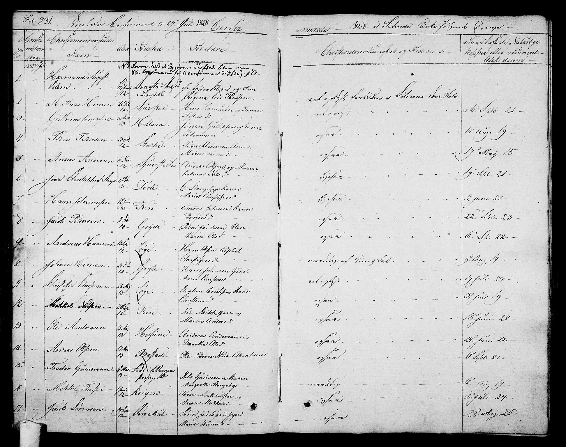 Stokke kirkebøker, SAKO/A-320/F/Fa/L0006: Parish register (official) no. I 6, 1826-1843, p. 231