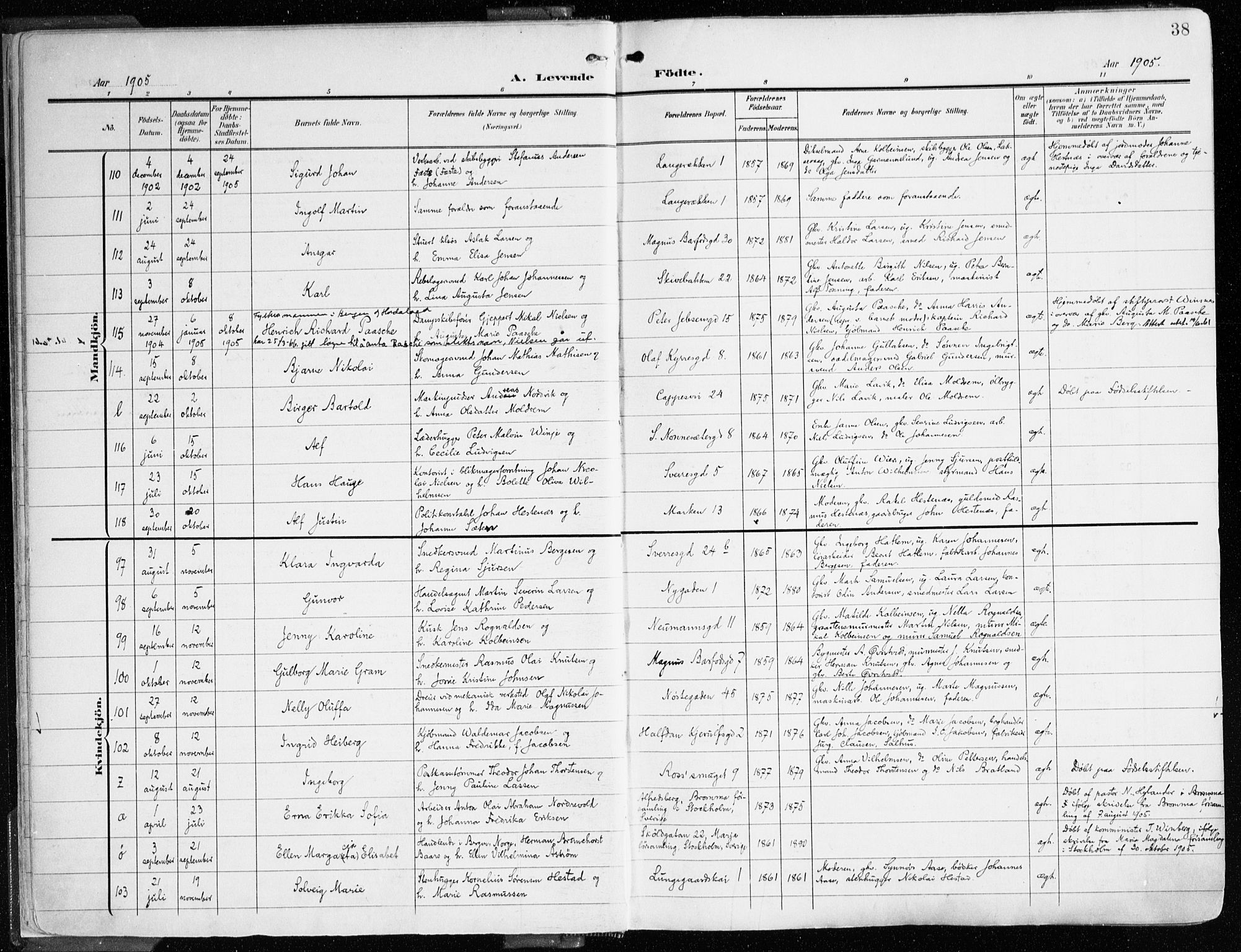 Domkirken sokneprestembete, AV/SAB-A-74801/H/Haa/L0025: Parish register (official) no. B 8, 1903-1925, p. 38