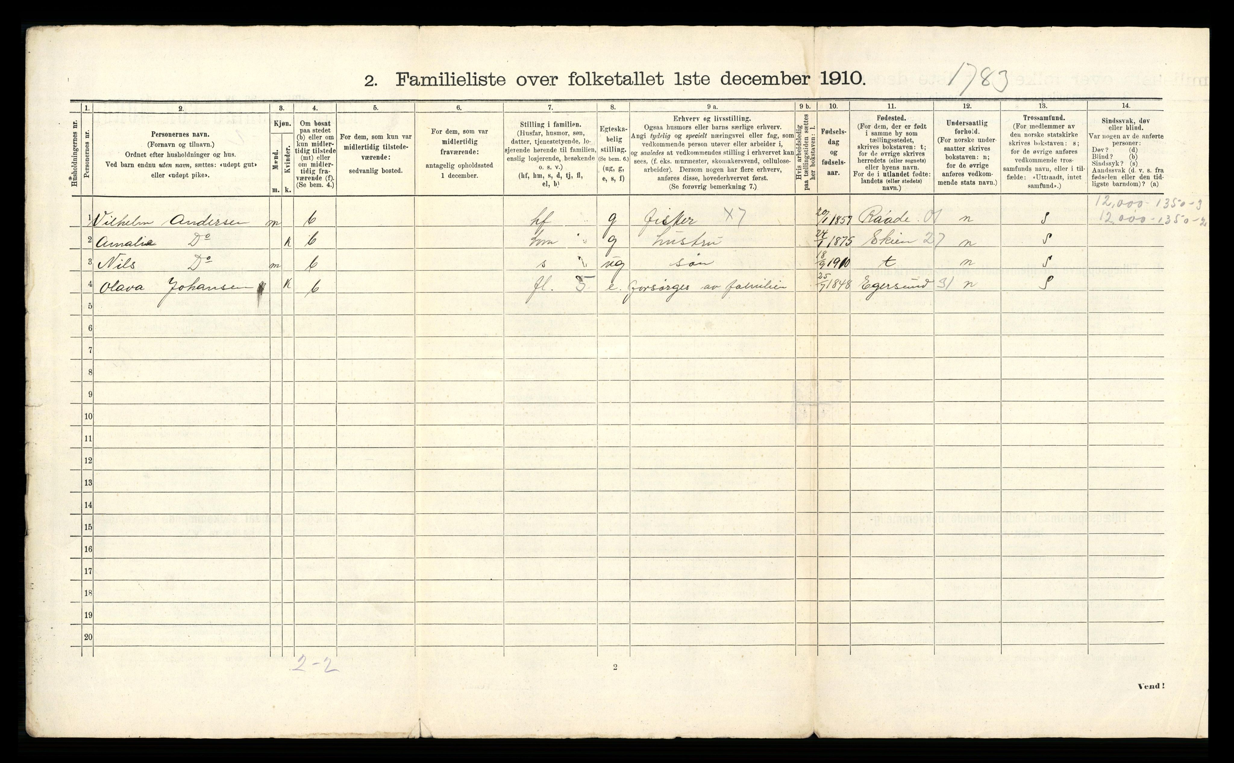 RA, 1910 census for Horten, 1910, p. 3087