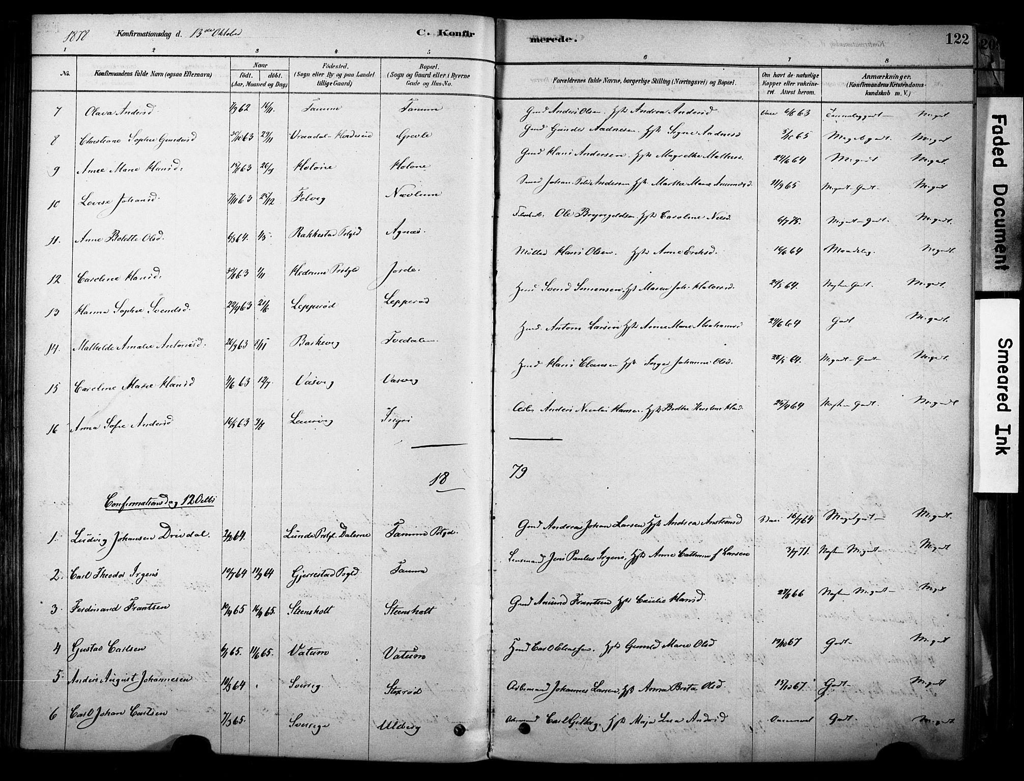 Brunlanes kirkebøker, AV/SAKO-A-342/F/Fc/L0001: Parish register (official) no. III 1, 1878-1899, p. 122