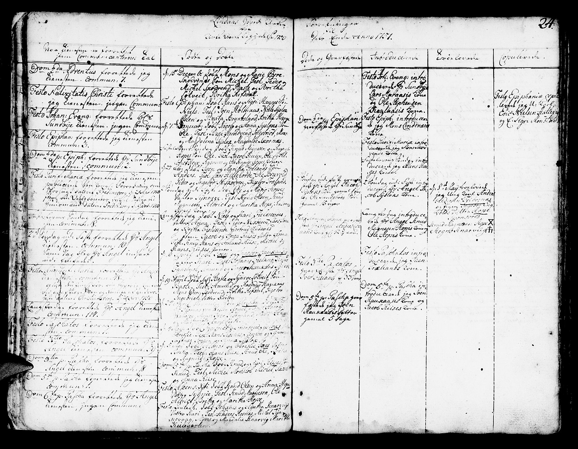 Lindås Sokneprestembete, SAB/A-76701/H/Haa: Parish register (official) no. A 3, 1748-1764, p. 24