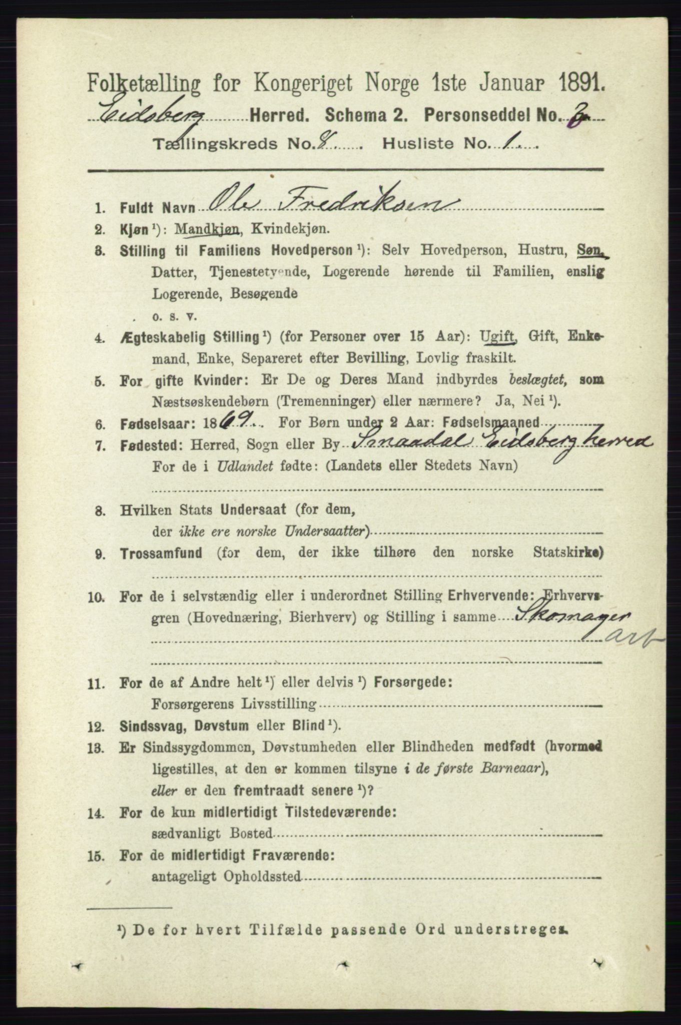 RA, 1891 census for 0125 Eidsberg, 1891, p. 4639