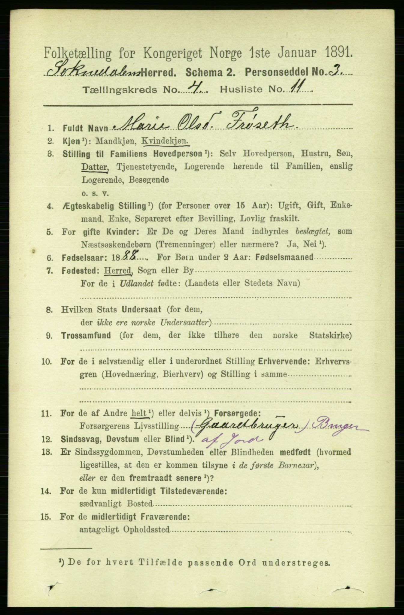 RA, 1891 census for 1649 Soknedal, 1891, p. 1668