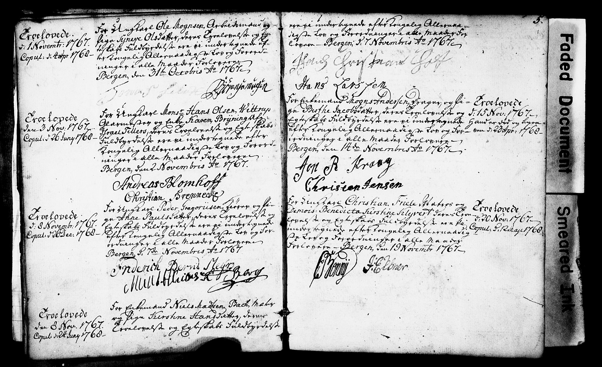 Domkirken sokneprestembete, AV/SAB-A-74801: Best man's statements no. II.5.1, 1767-1792, p. 5