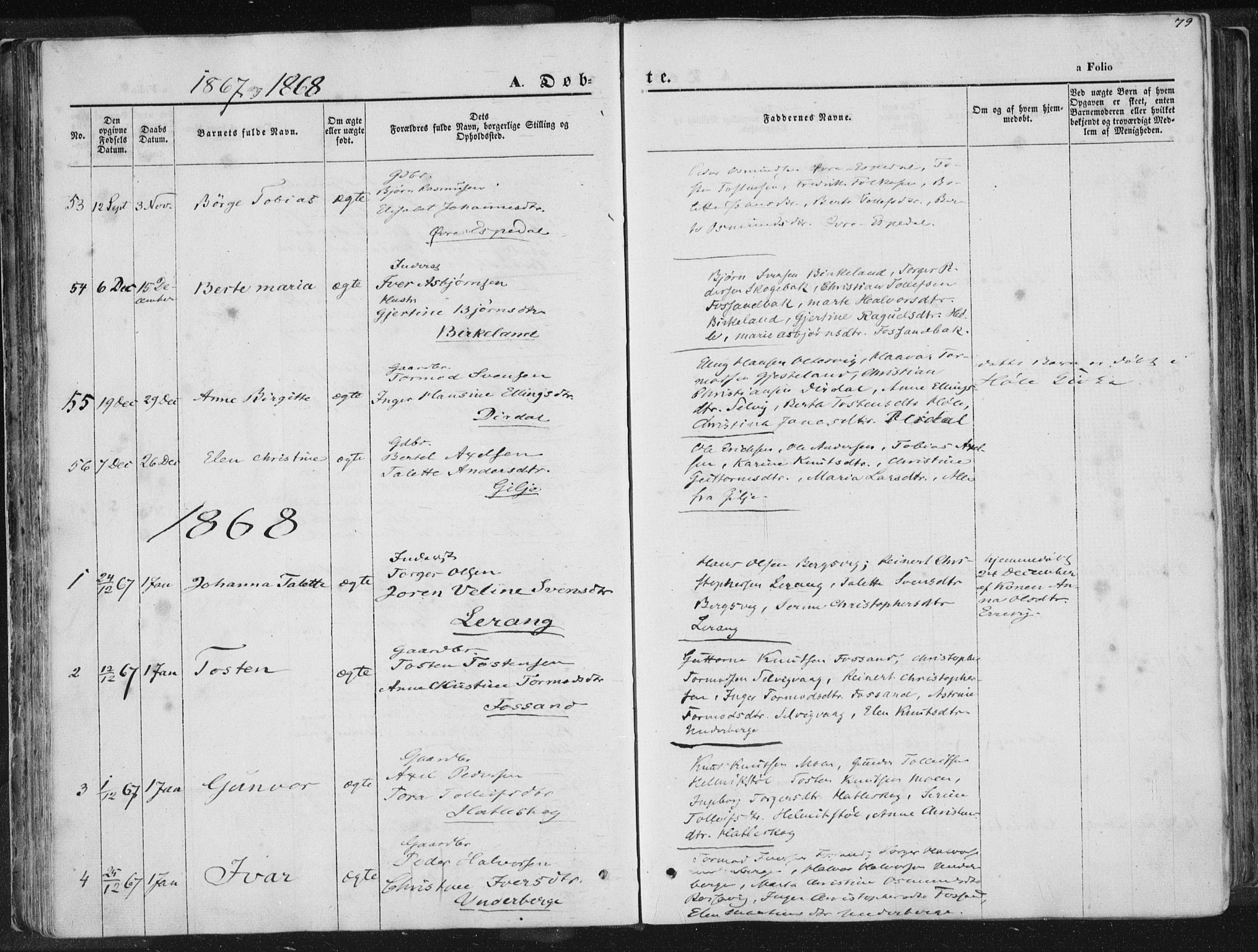 Høgsfjord sokneprestkontor, AV/SAST-A-101624/H/Ha/Haa/L0001: Parish register (official) no. A 1, 1854-1875, p. 79