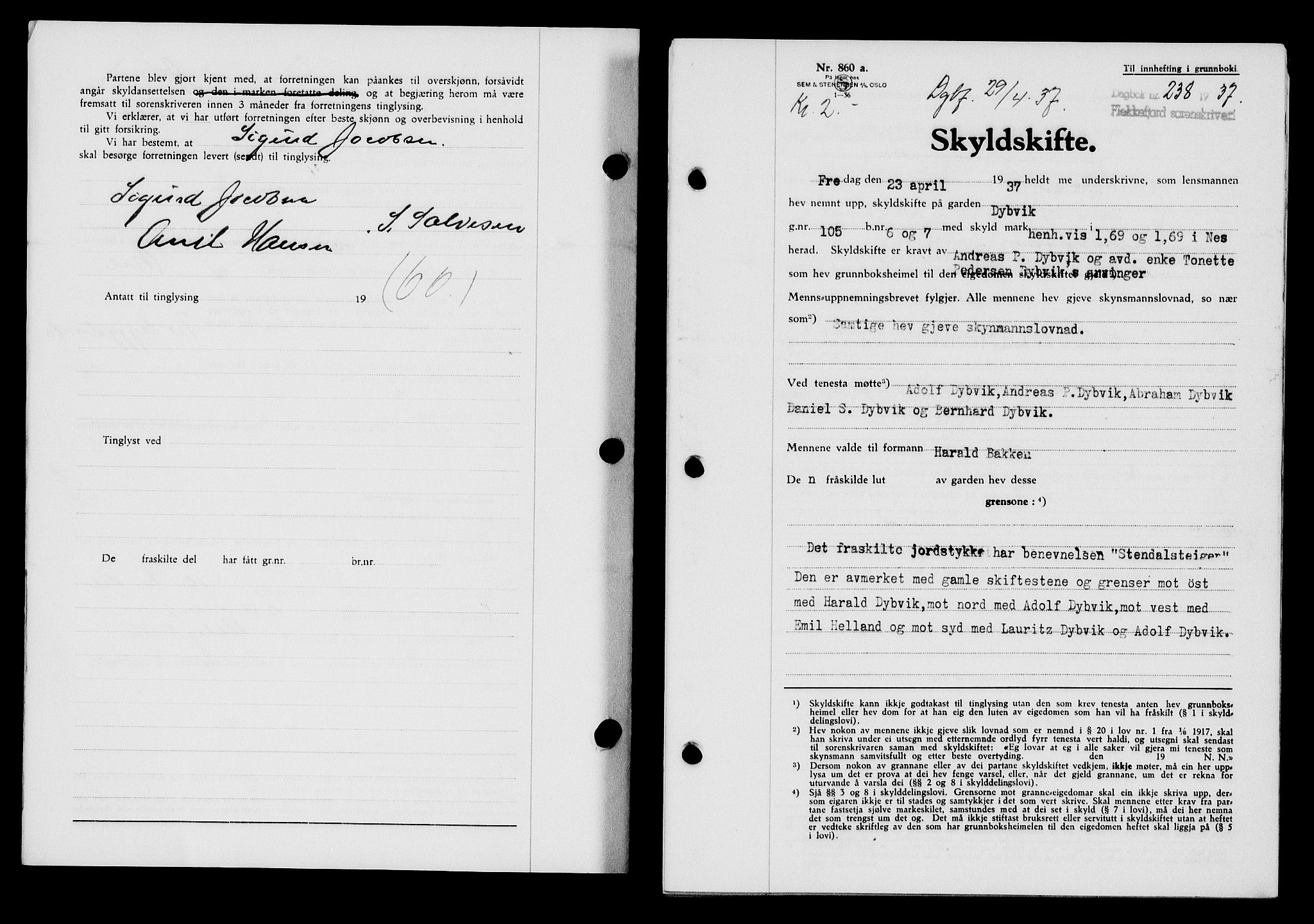 Flekkefjord sorenskriveri, SAK/1221-0001/G/Gb/Gba/L0053: Mortgage book no. A-1, 1936-1937, Diary no: : 238/1937