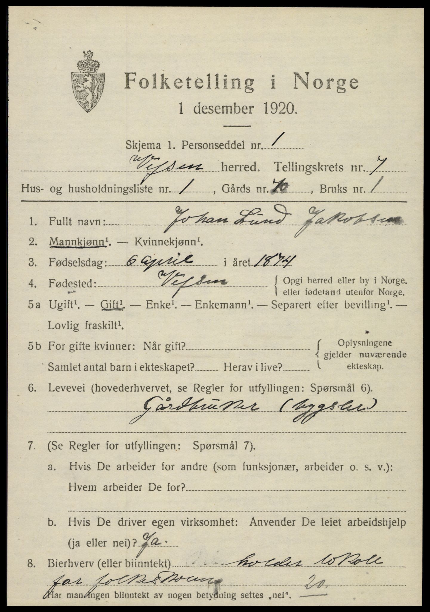 SAT, 1920 census for Vefsn, 1920, p. 4685