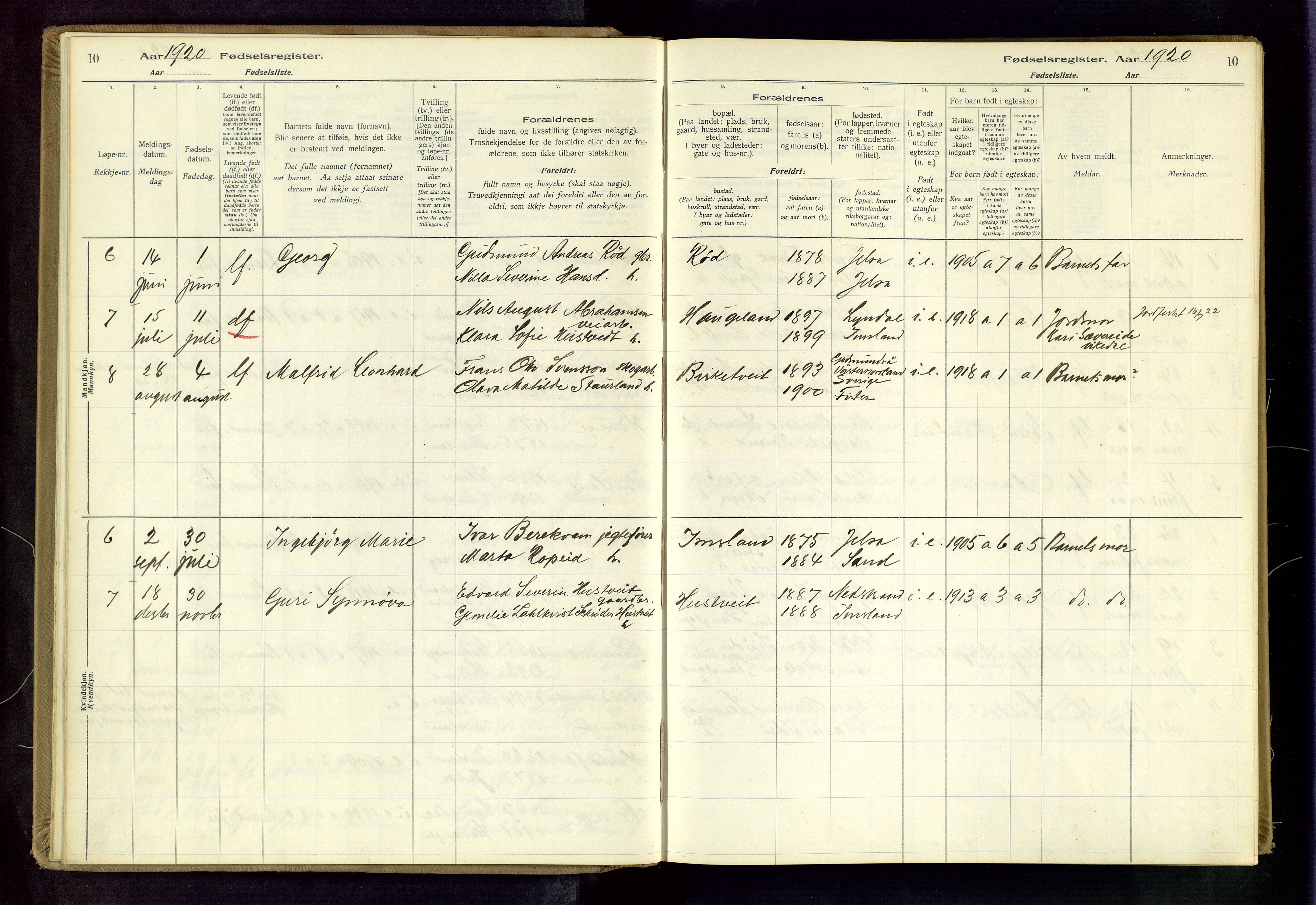 Vikedal sokneprestkontor, AV/SAST-A-101840/01/II: Birth register no. 5, 1916-1982, p. 10