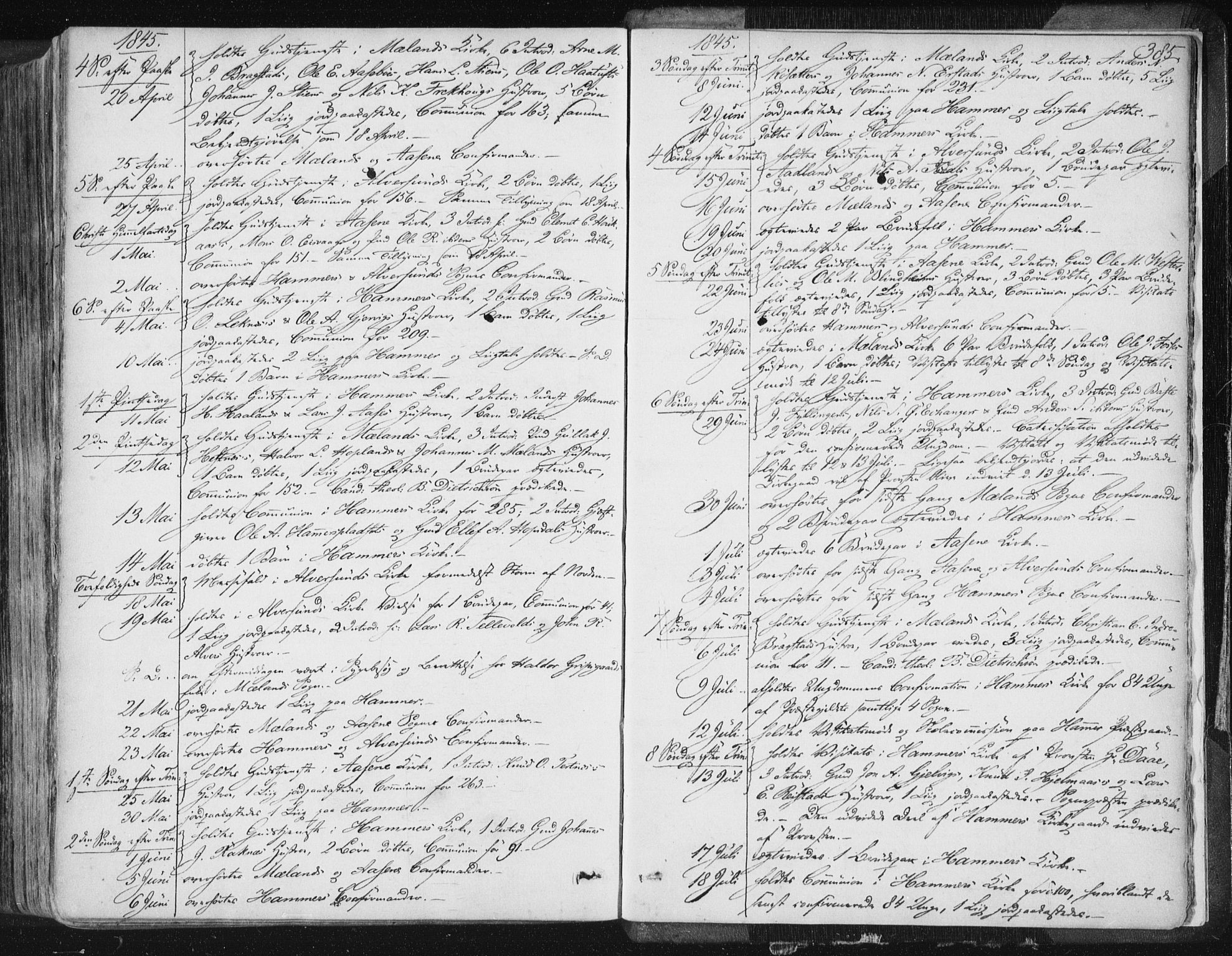 Hamre sokneprestembete, AV/SAB-A-75501/H/Ha/Haa/Haaa/L0012: Parish register (official) no. A 12, 1834-1845, p. 385