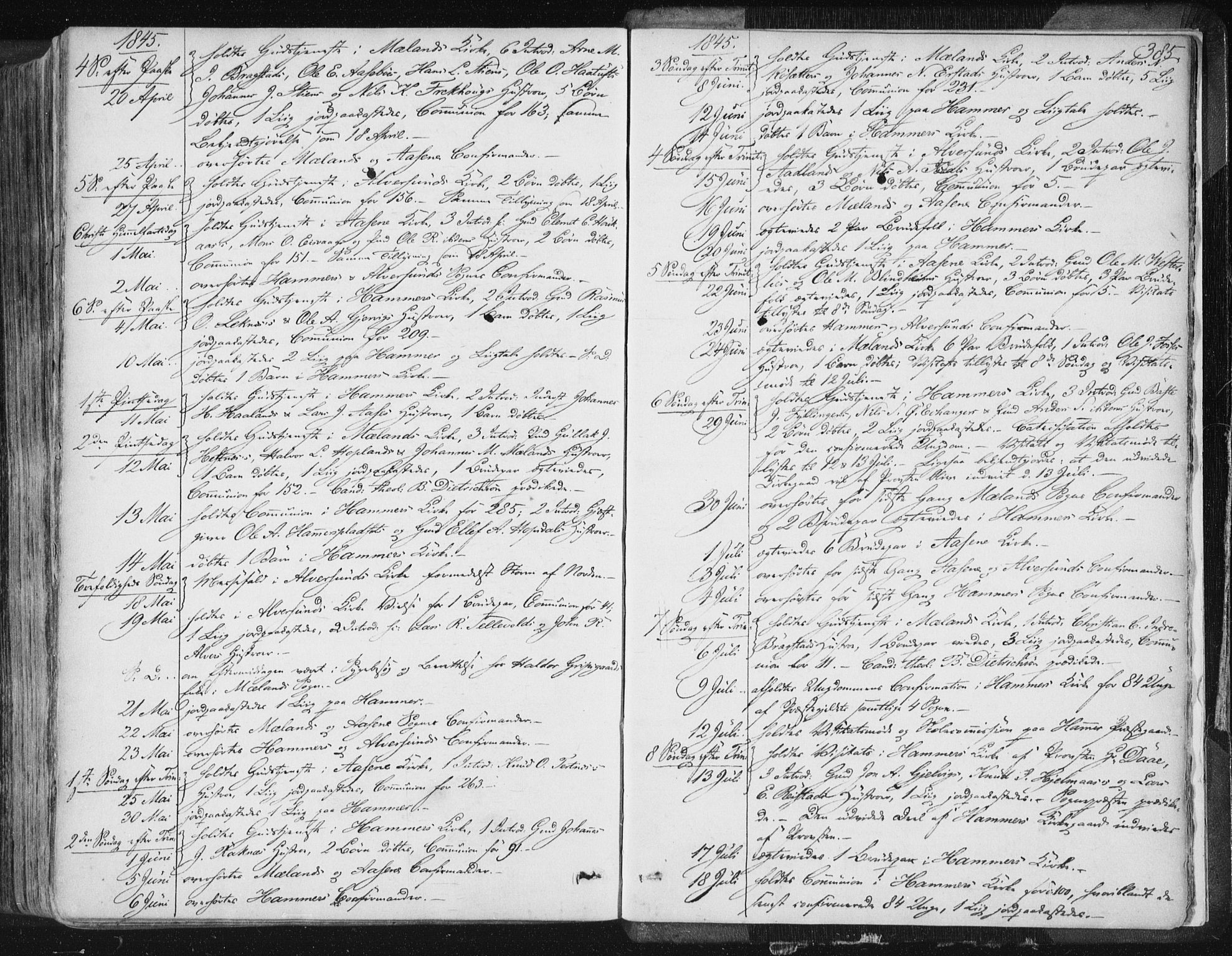 Hamre sokneprestembete, SAB/A-75501/H/Ha/Haa/Haaa/L0012: Parish register (official) no. A 12, 1834-1845, p. 385