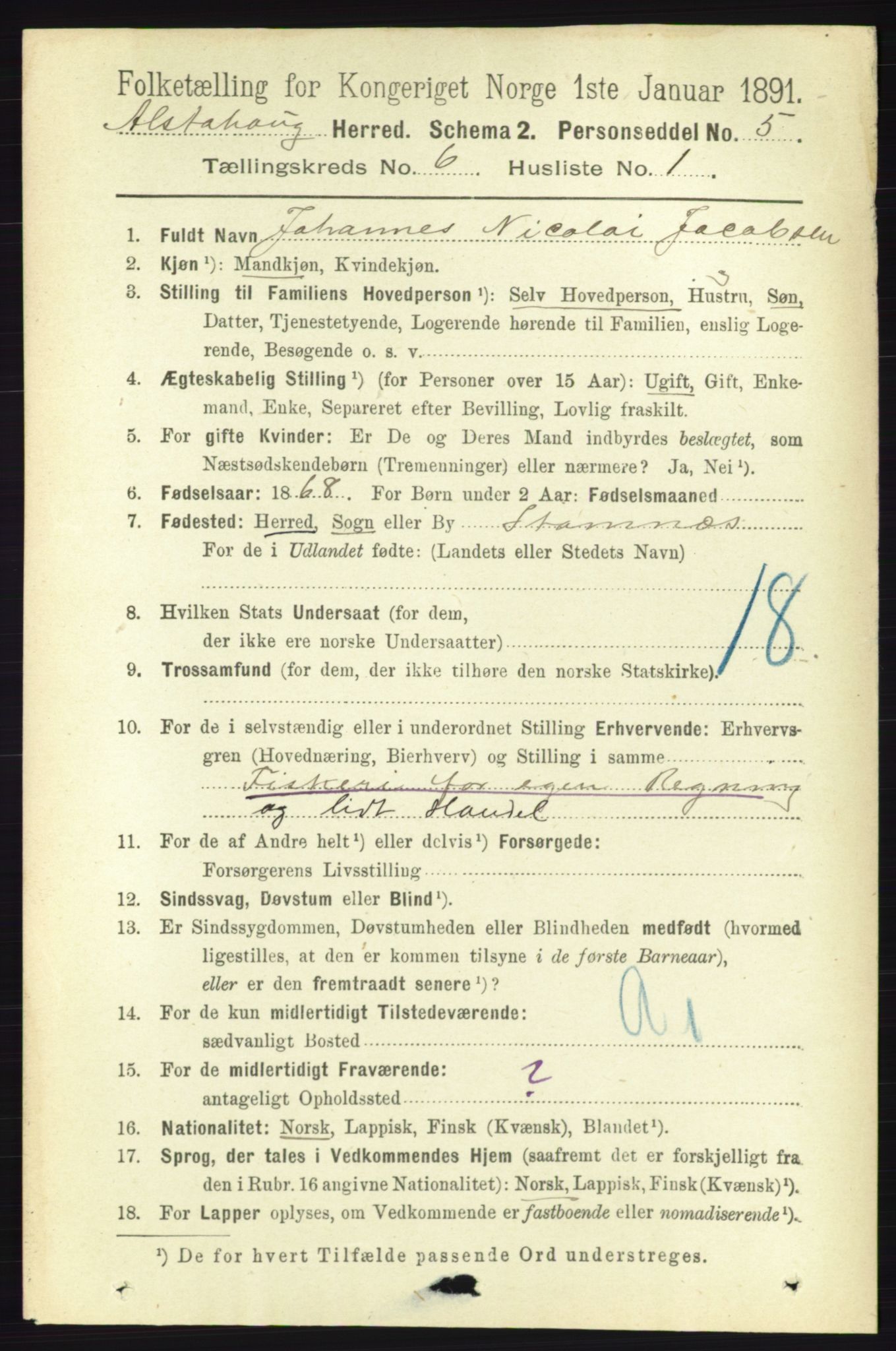 RA, 1891 census for 1820 Alstahaug, 1891, p. 2102