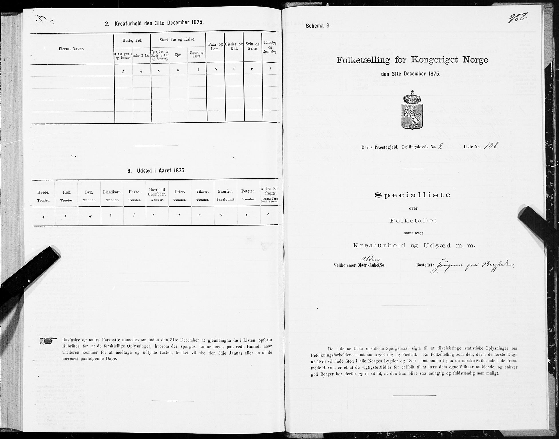 SAT, 1875 census for 1640P Røros, 1875, p. 1358