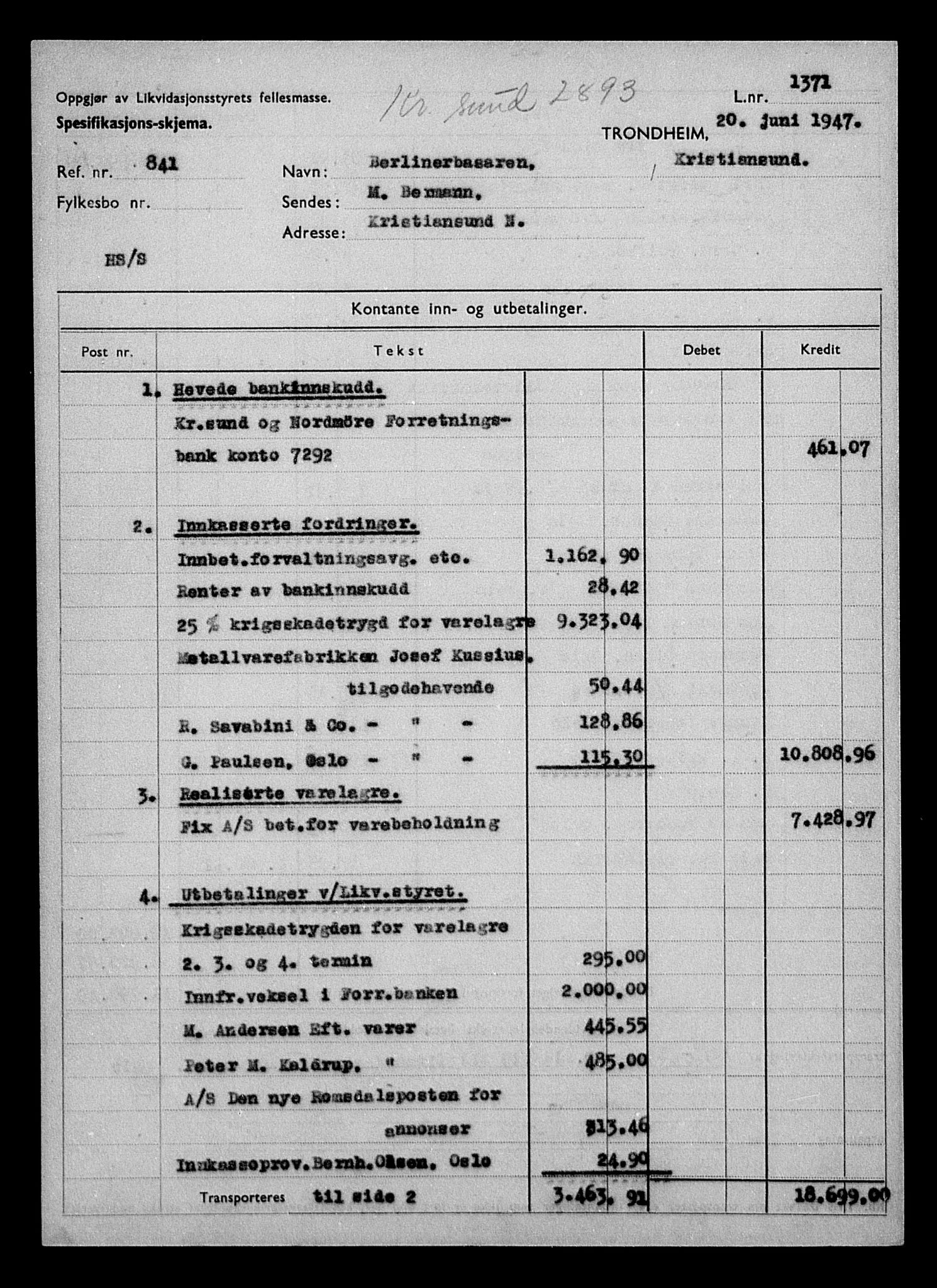 Justisdepartementet, Tilbakeføringskontoret for inndratte formuer, AV/RA-S-1564/H/Hc/Hcb/L0910: --, 1945-1947, p. 198