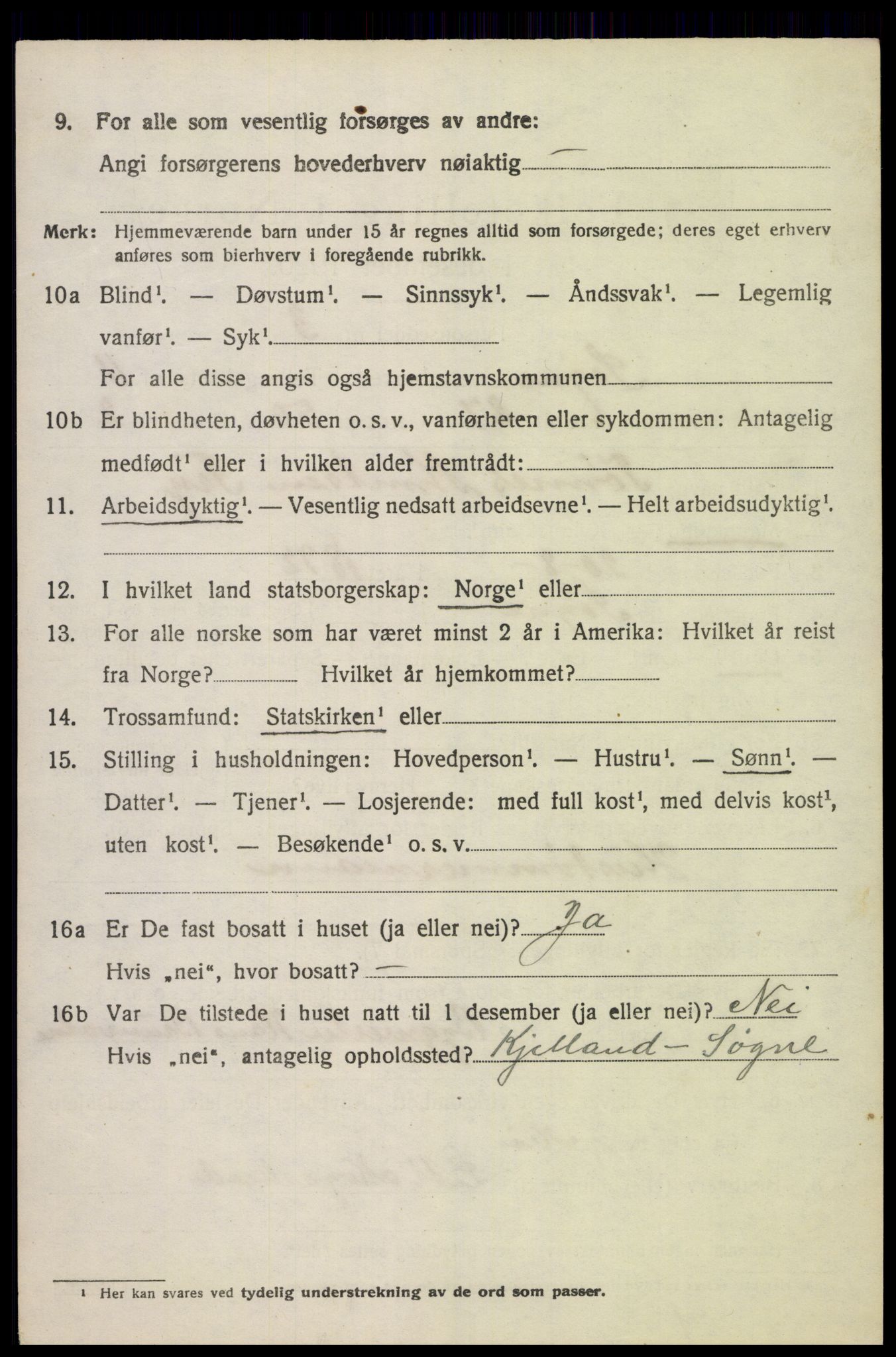 SAK, 1920 census for Søgne, 1920, p. 5916