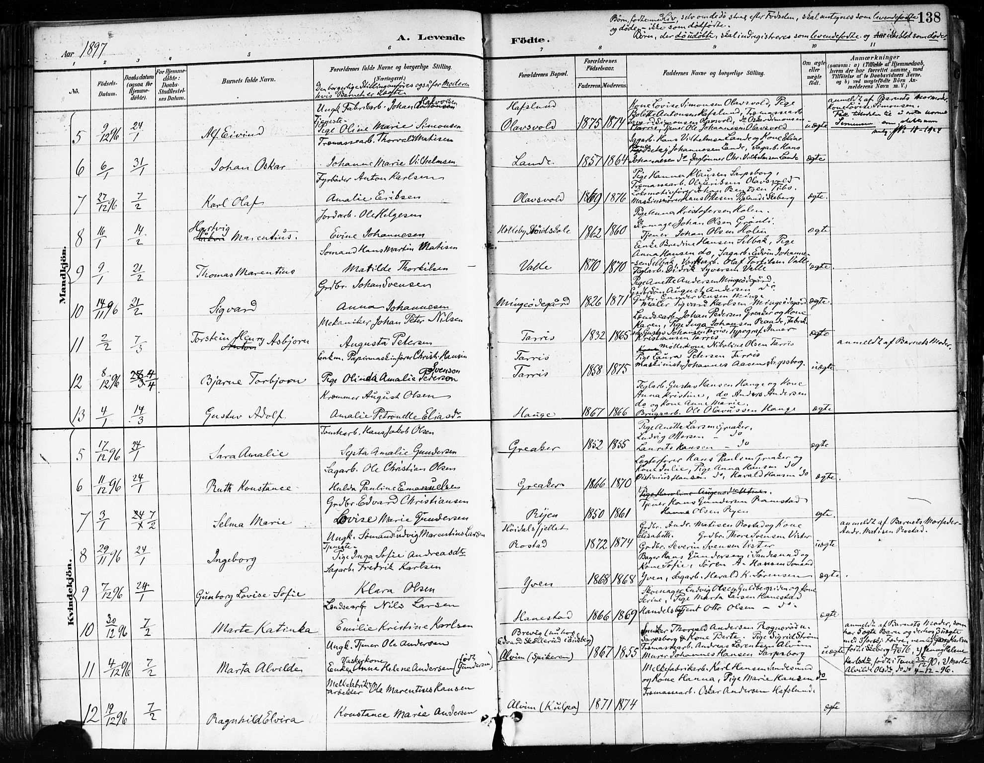 Tune prestekontor Kirkebøker, SAO/A-2007/F/Fa/L0018: Parish register (official) no. 18, 1887-1898, p. 138