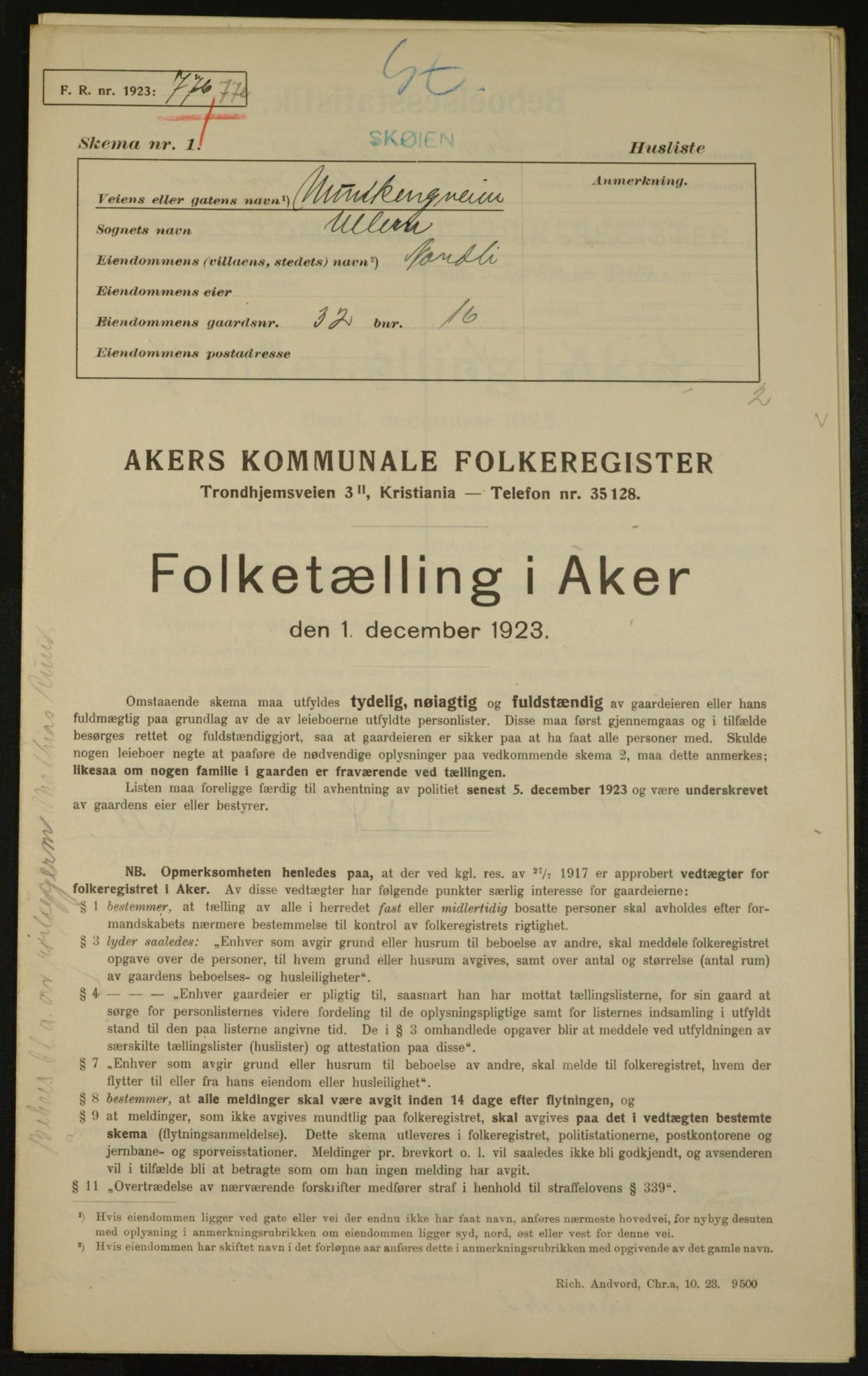 , Municipal Census 1923 for Aker, 1923, p. 4760