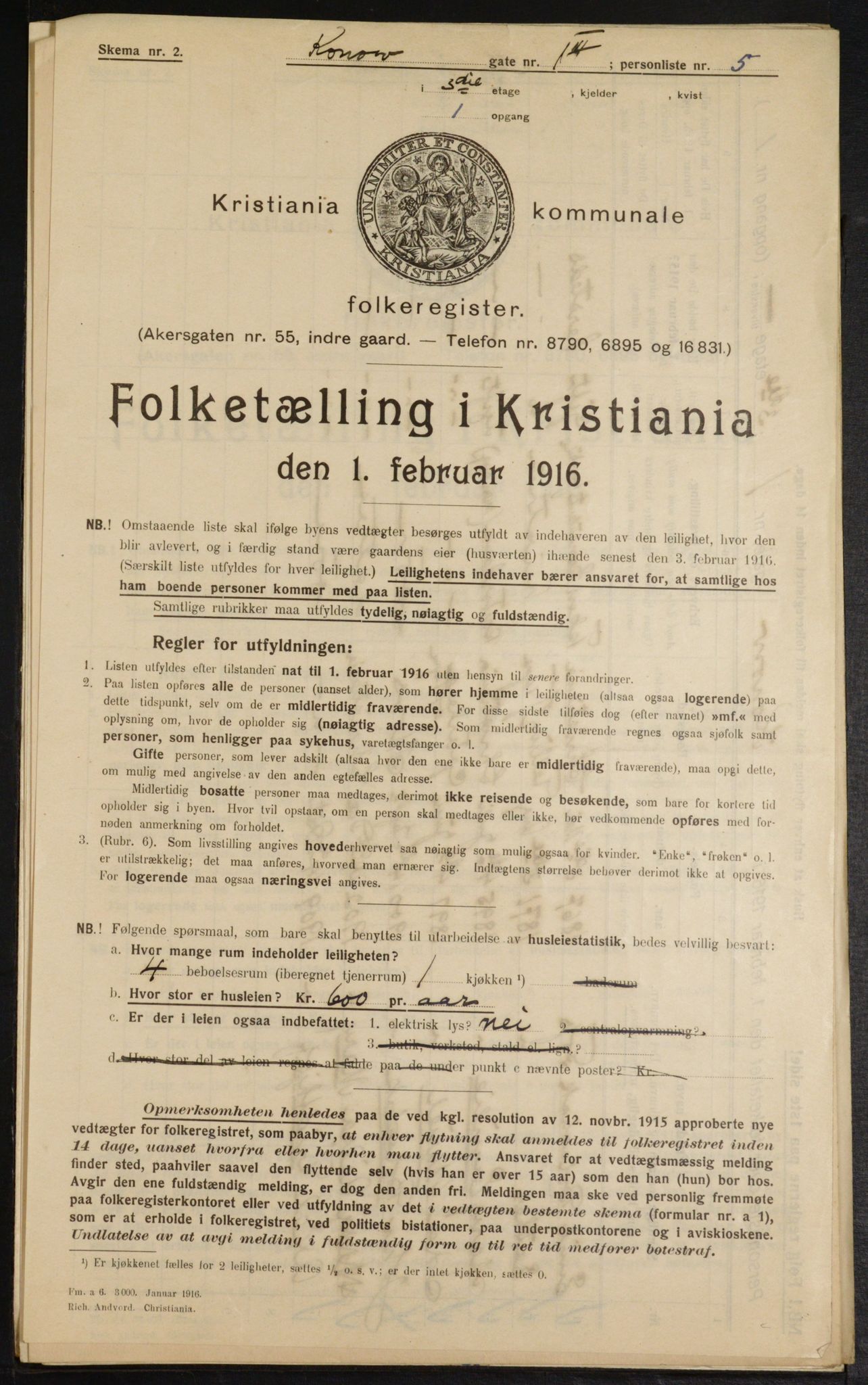 OBA, Municipal Census 1916 for Kristiania, 1916, p. 54123