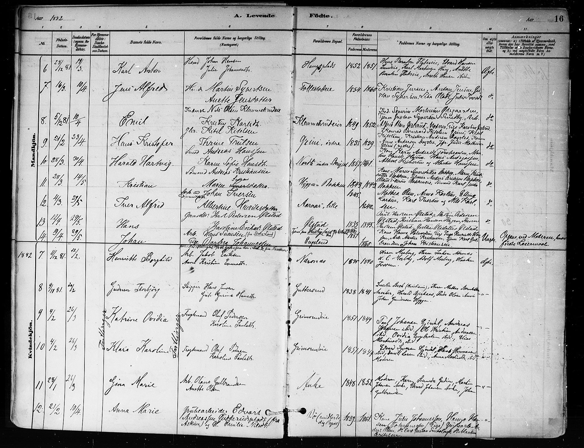 Røyken kirkebøker, AV/SAKO-A-241/F/Fa/L0008: Parish register (official) no. 8, 1880-1897, p. 16