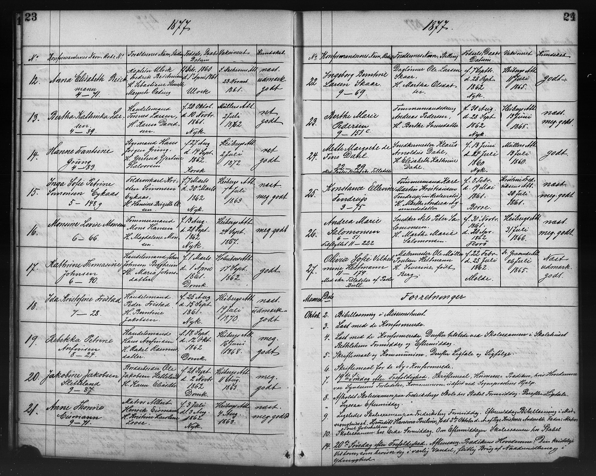 Nykirken Sokneprestembete, SAB/A-77101/H/Haa/L0065: Curate's parish register no. A 2, 1876-1897, p. 23-24