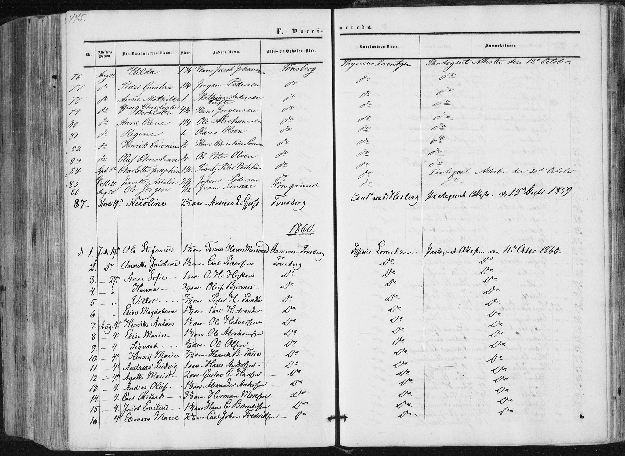 Tønsberg kirkebøker, AV/SAKO-A-330/F/Fa/L0008: Parish register (official) no. I 8, 1855-1864, p. 445