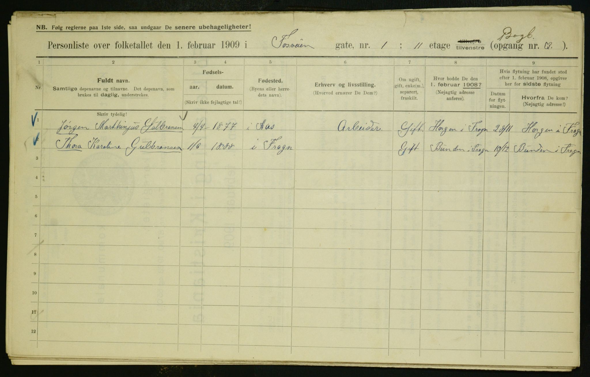 OBA, Municipal Census 1909 for Kristiania, 1909, p. 22302