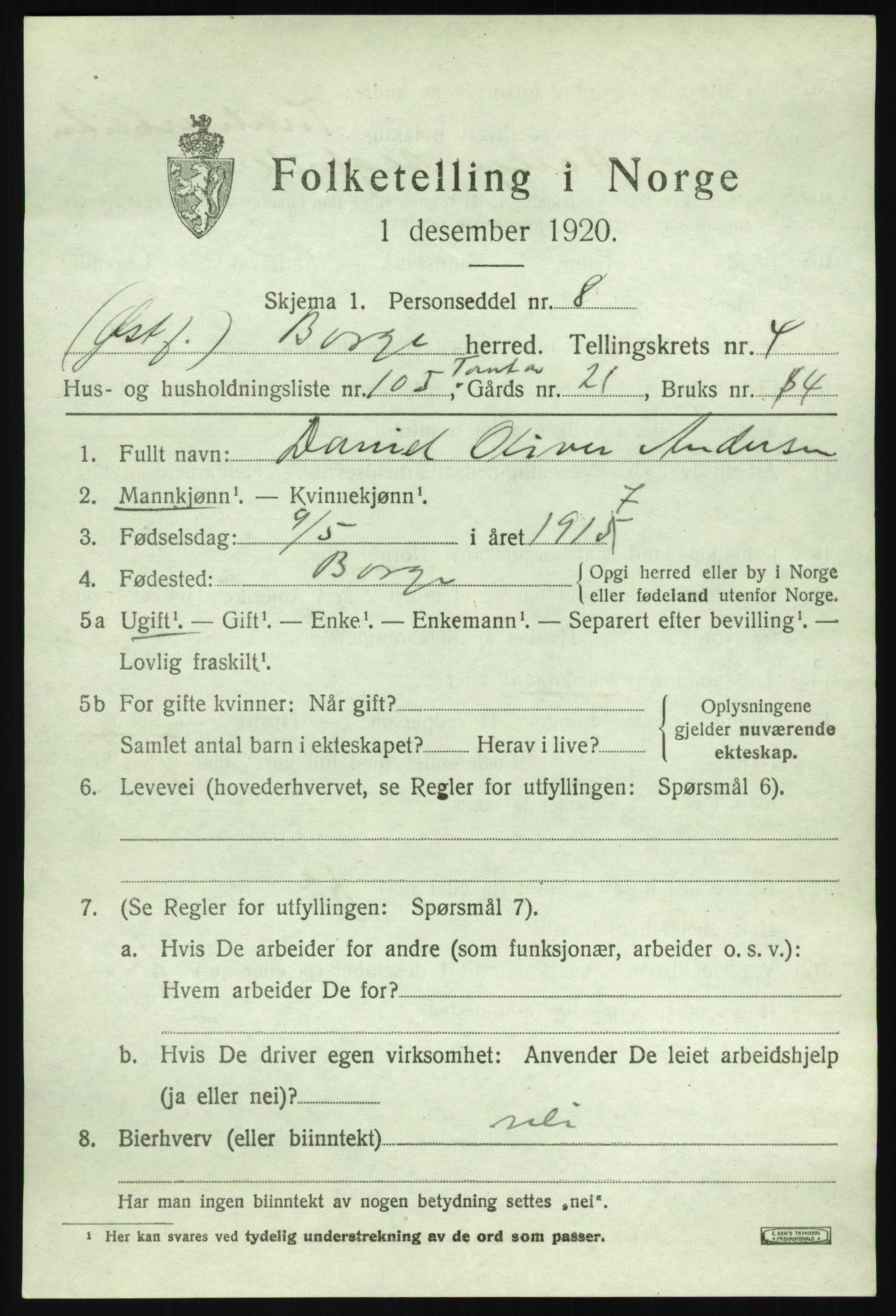 SAO, 1920 census for Borge, 1920, p. 9141