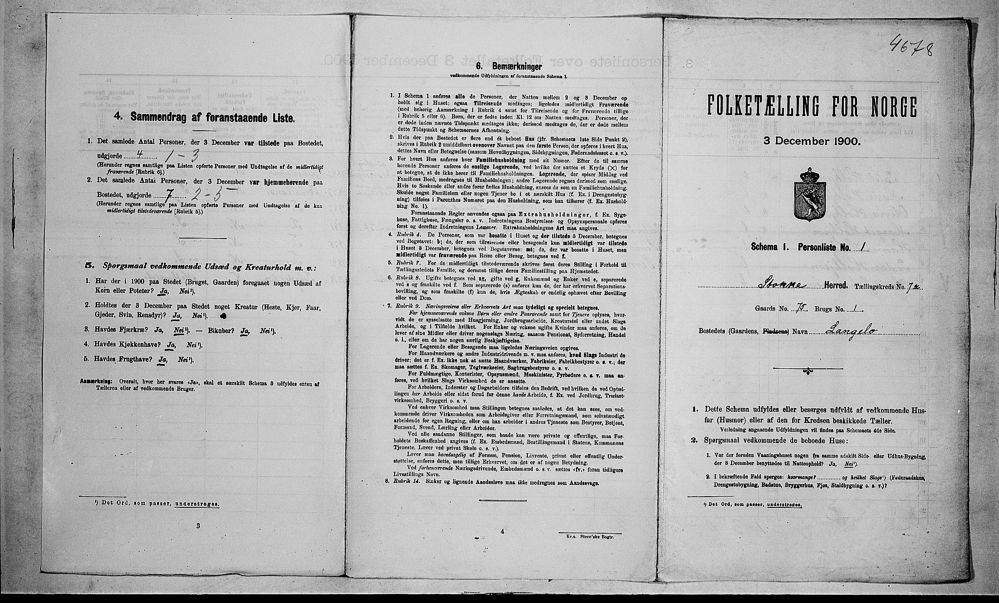 RA, 1900 census for Stokke, 1900, p. 1178