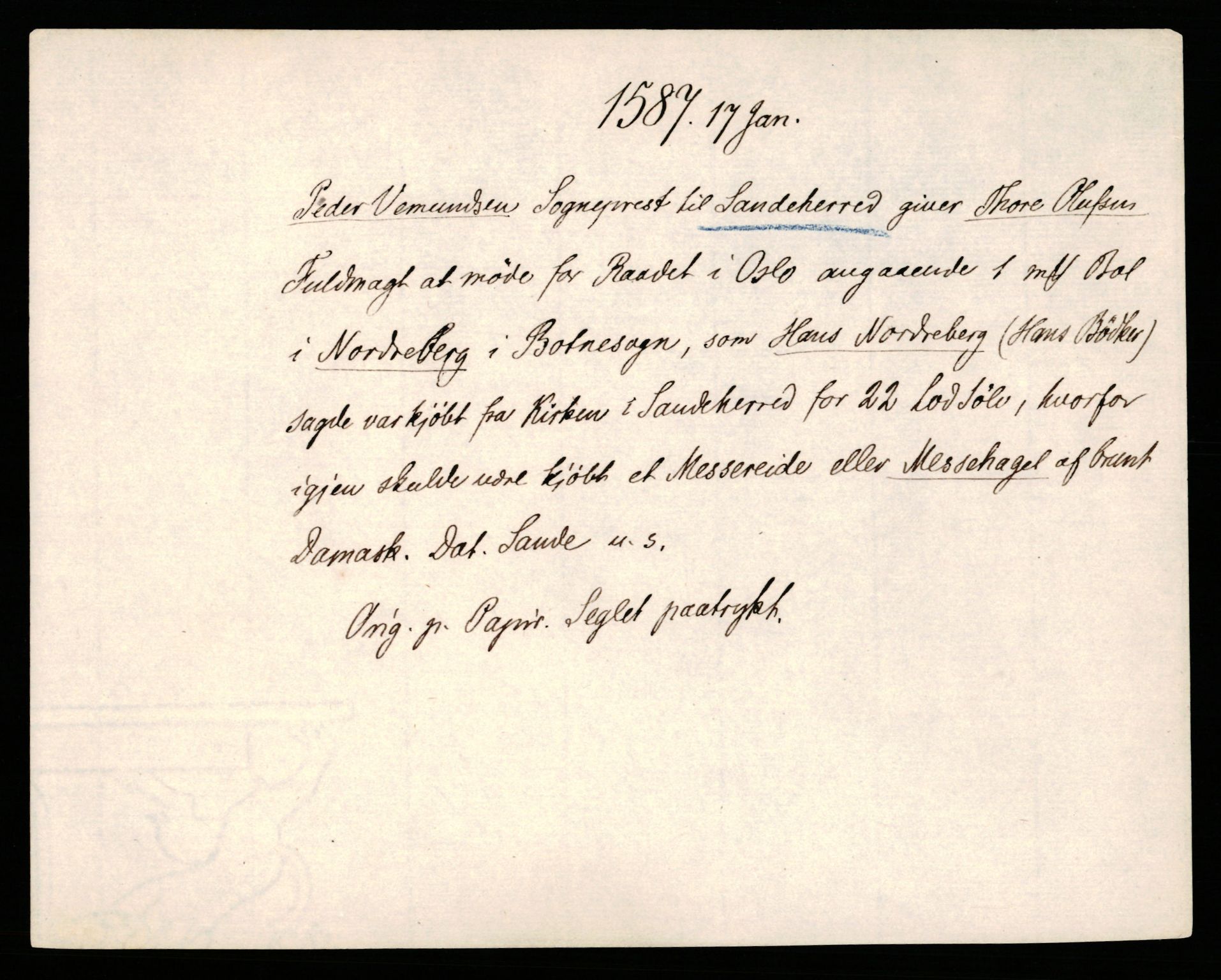 Riksarkivets diplomsamling, AV/RA-EA-5965/F35/F35b/L0003: Riksarkivets diplomer, seddelregister, 1583-1592, p. 187