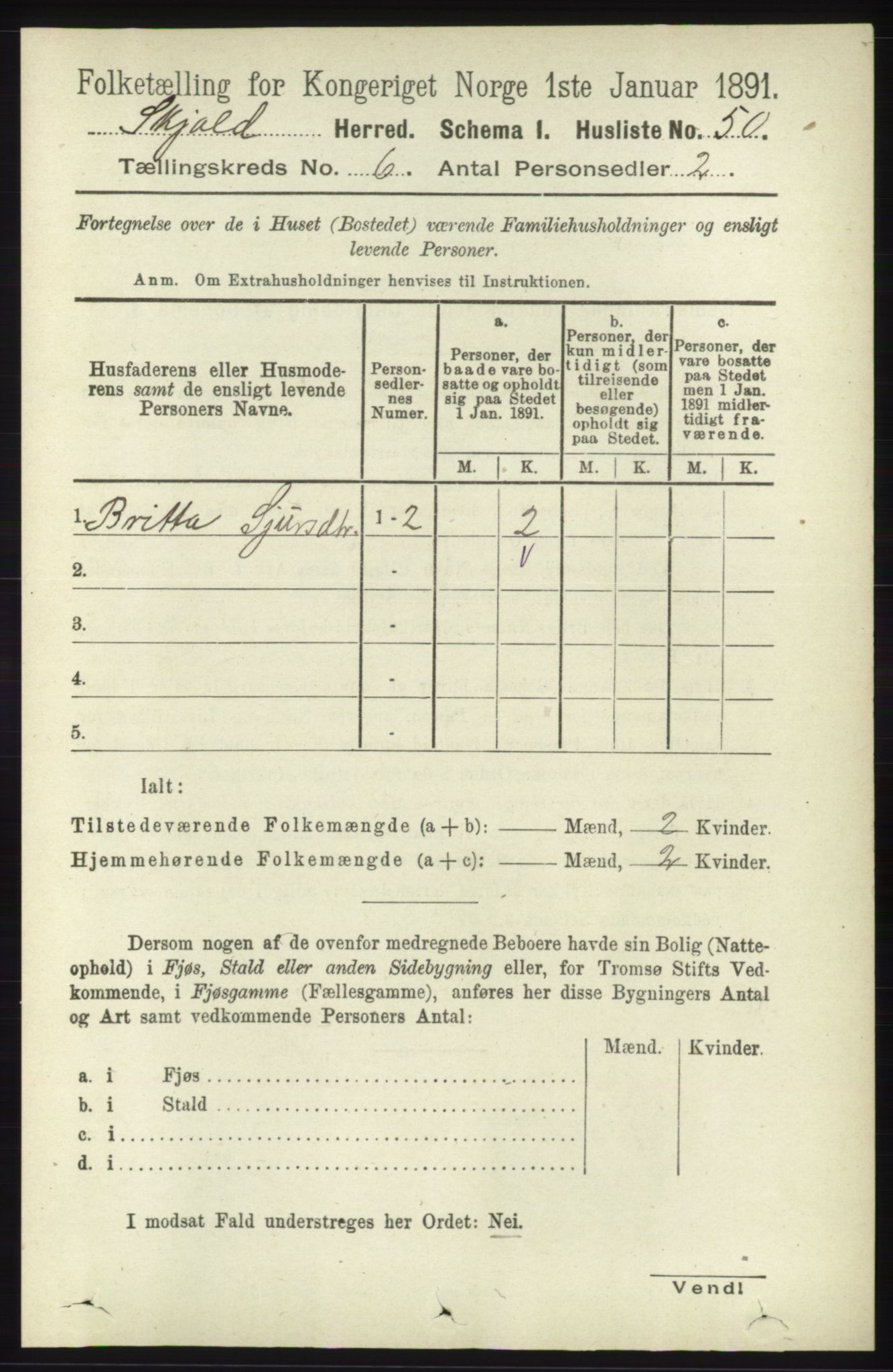 RA, 1891 census for 1154 Skjold, 1891, p. 999