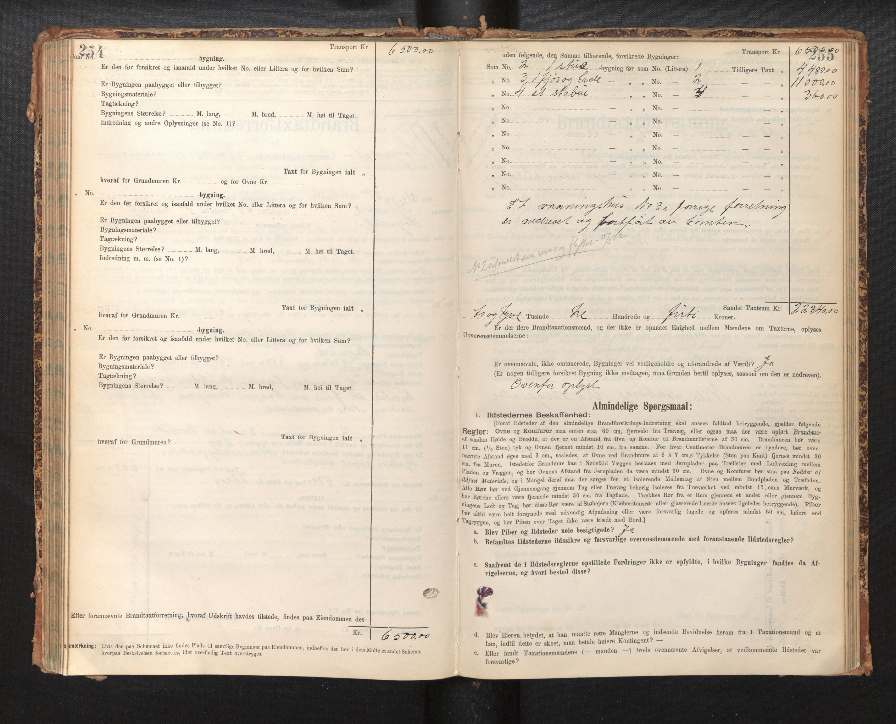 Lensmannen i Sogndal, AV/SAB-A-29901/0012/L0009: Branntakstprotokoll, skjematakst, 1901-1914, p. 254-255