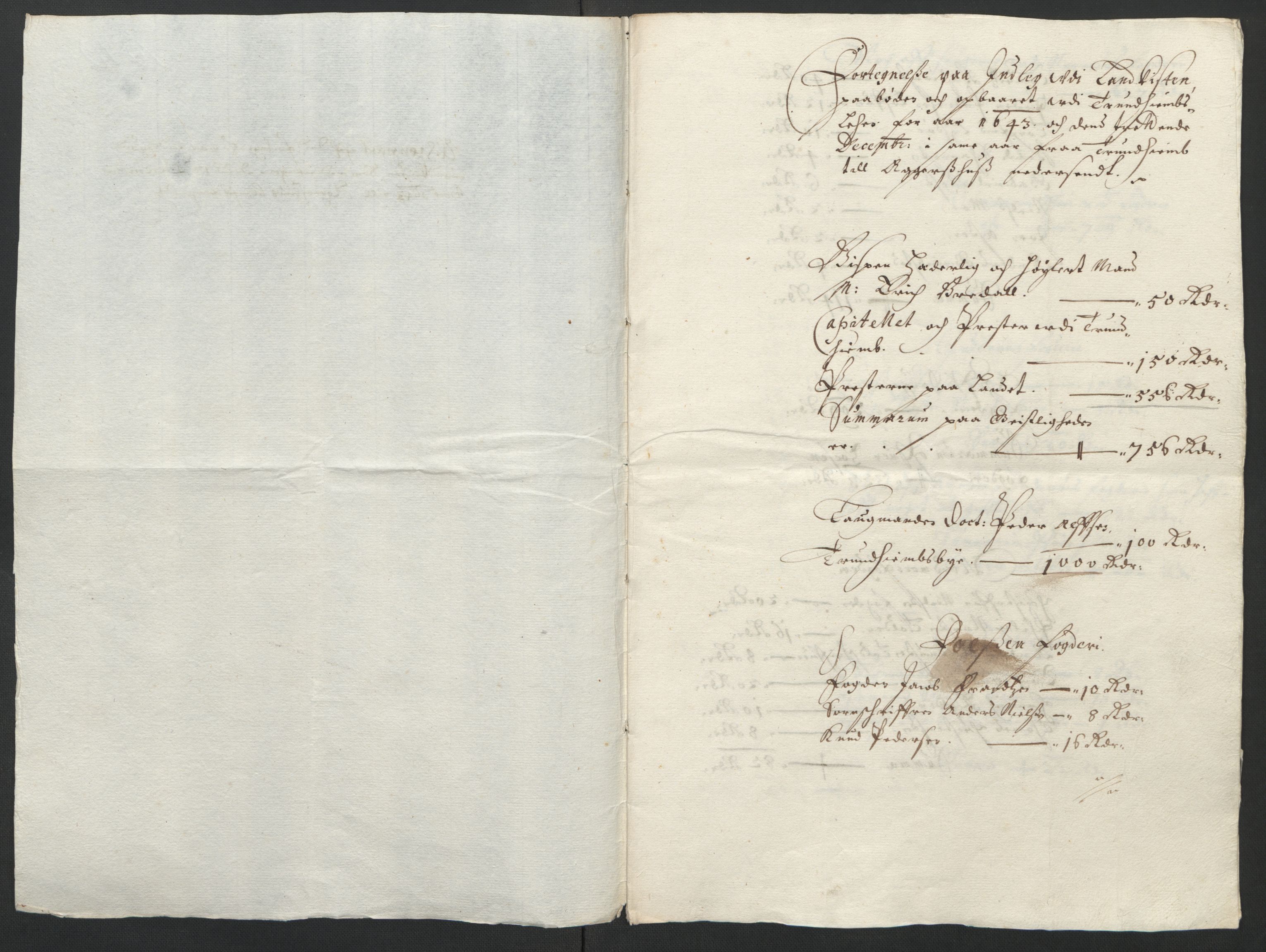Rentekammeret inntil 1814, Reviderte regnskaper, Lensregnskaper, AV/RA-EA-5023/R/Rb/Rbw/L0080: Trondheim len, 1643-1644