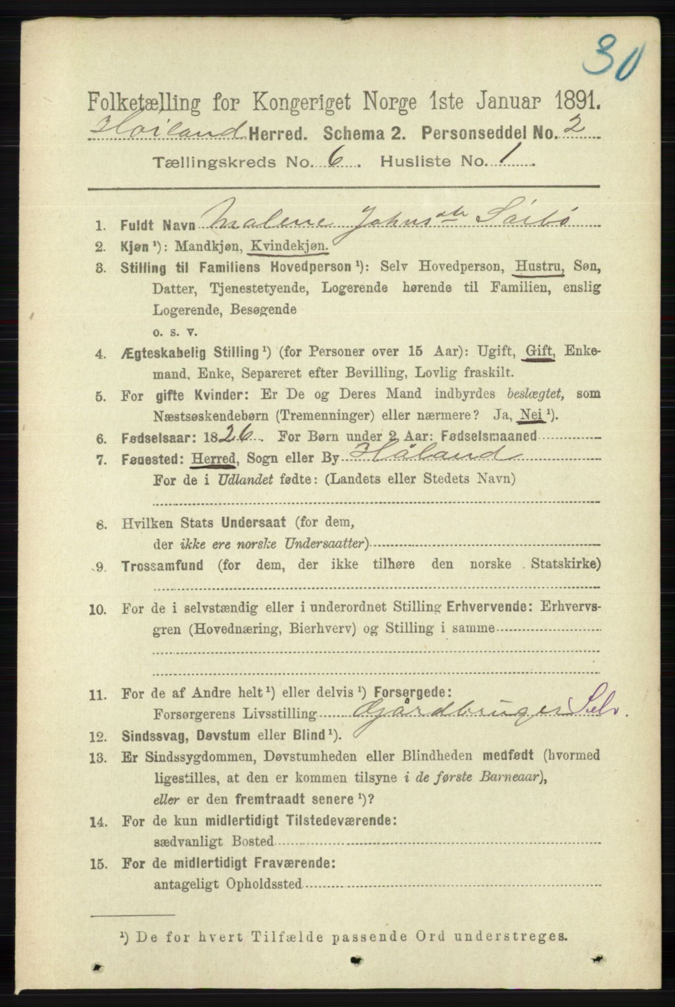 RA, 1891 census for 1123 Høyland, 1891, p. 1977