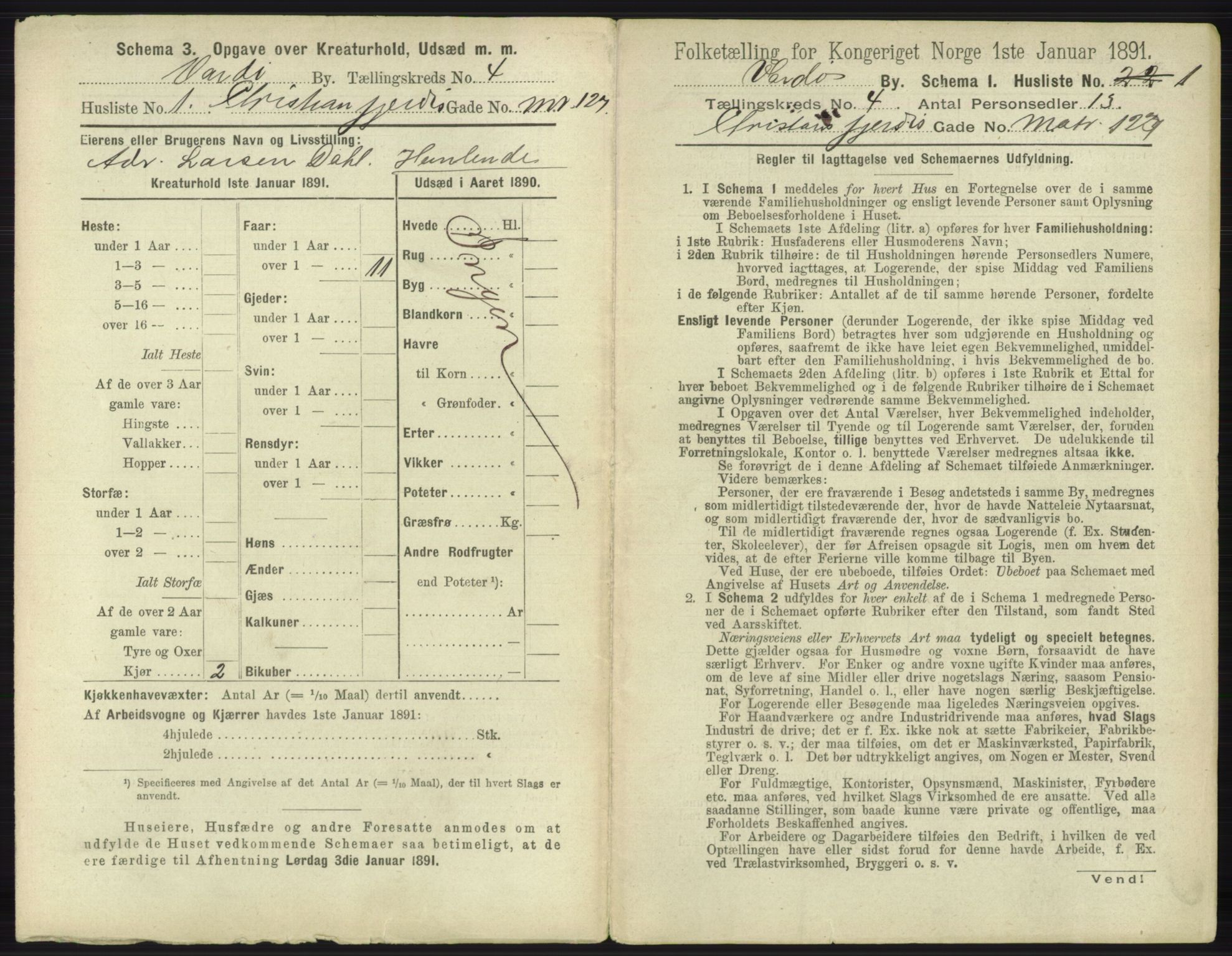 RA, 1891 census for 2002 Vardø, 1891, p. 1855