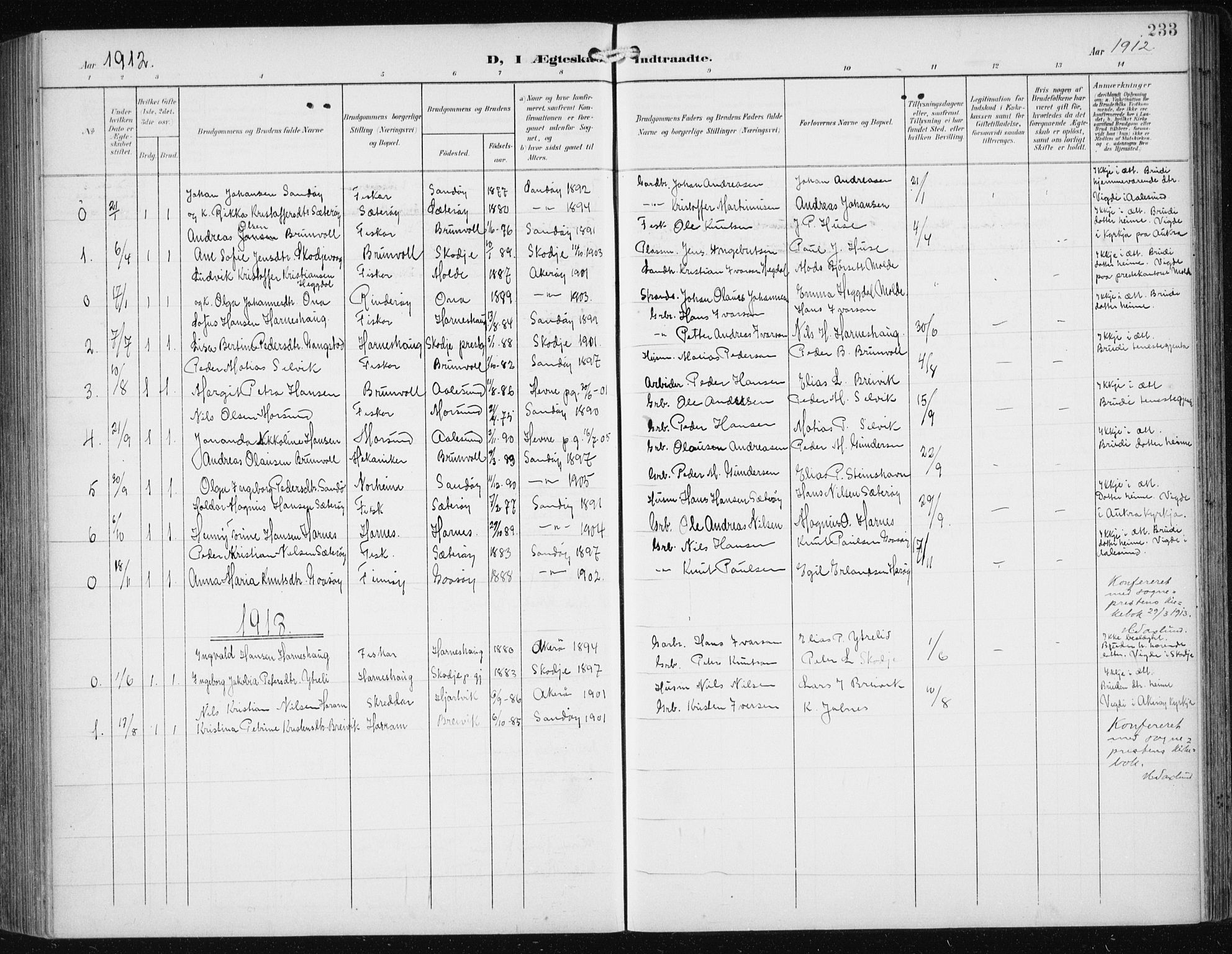 Ministerialprotokoller, klokkerbøker og fødselsregistre - Møre og Romsdal, SAT/A-1454/561/L0733: Parish register (copy) no. 561C03, 1900-1940, p. 233