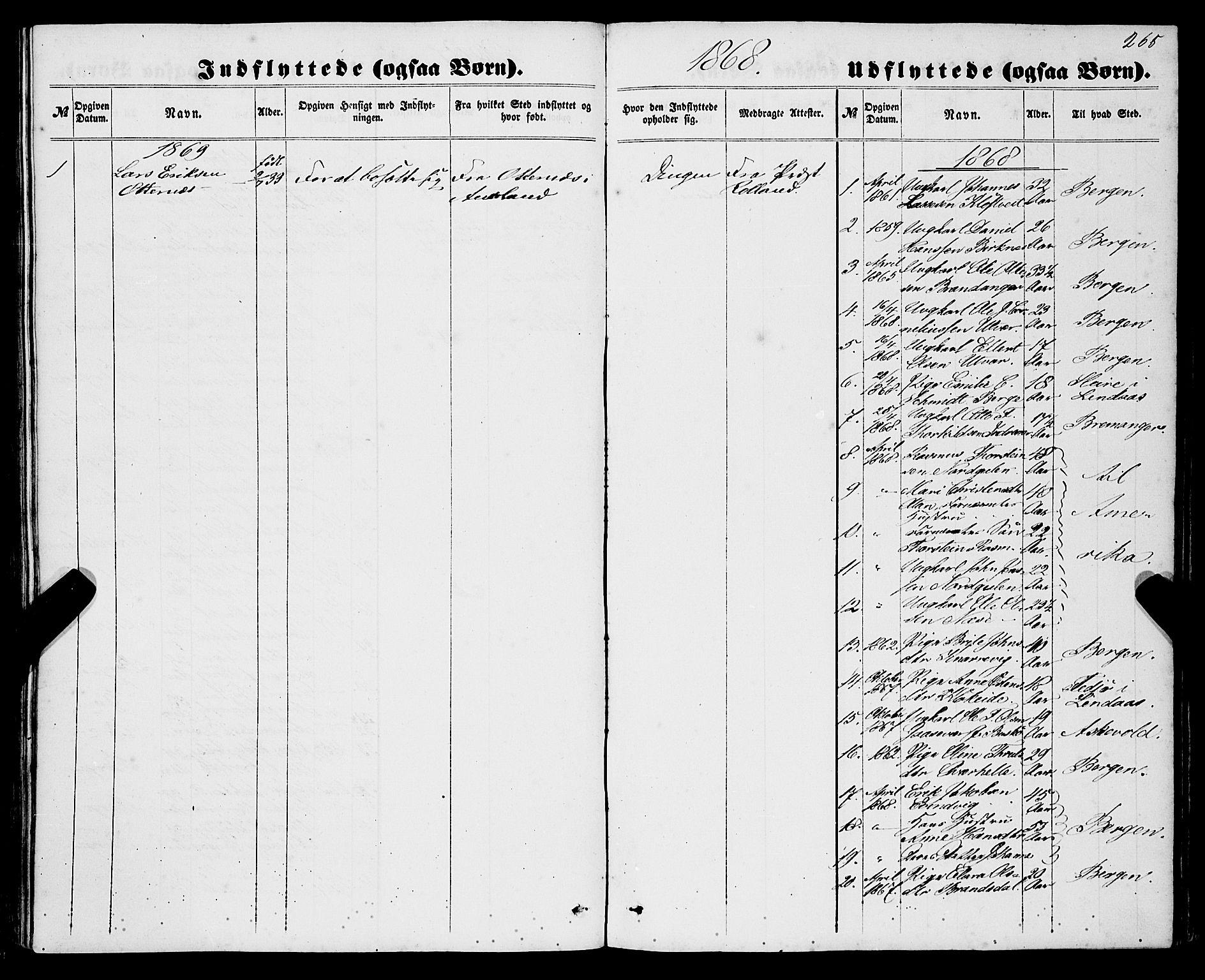 Gulen sokneprestembete, AV/SAB-A-80201/H/Haa/Haaa/L0022: Parish register (official) no. A 22, 1859-1869, p. 265