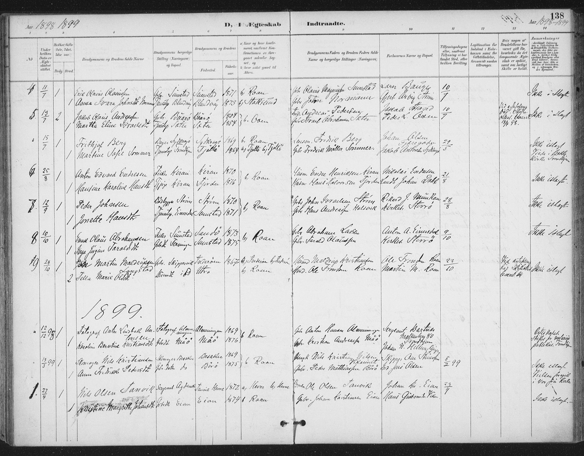 Ministerialprotokoller, klokkerbøker og fødselsregistre - Sør-Trøndelag, AV/SAT-A-1456/657/L0708: Parish register (official) no. 657A09, 1894-1904, p. 138