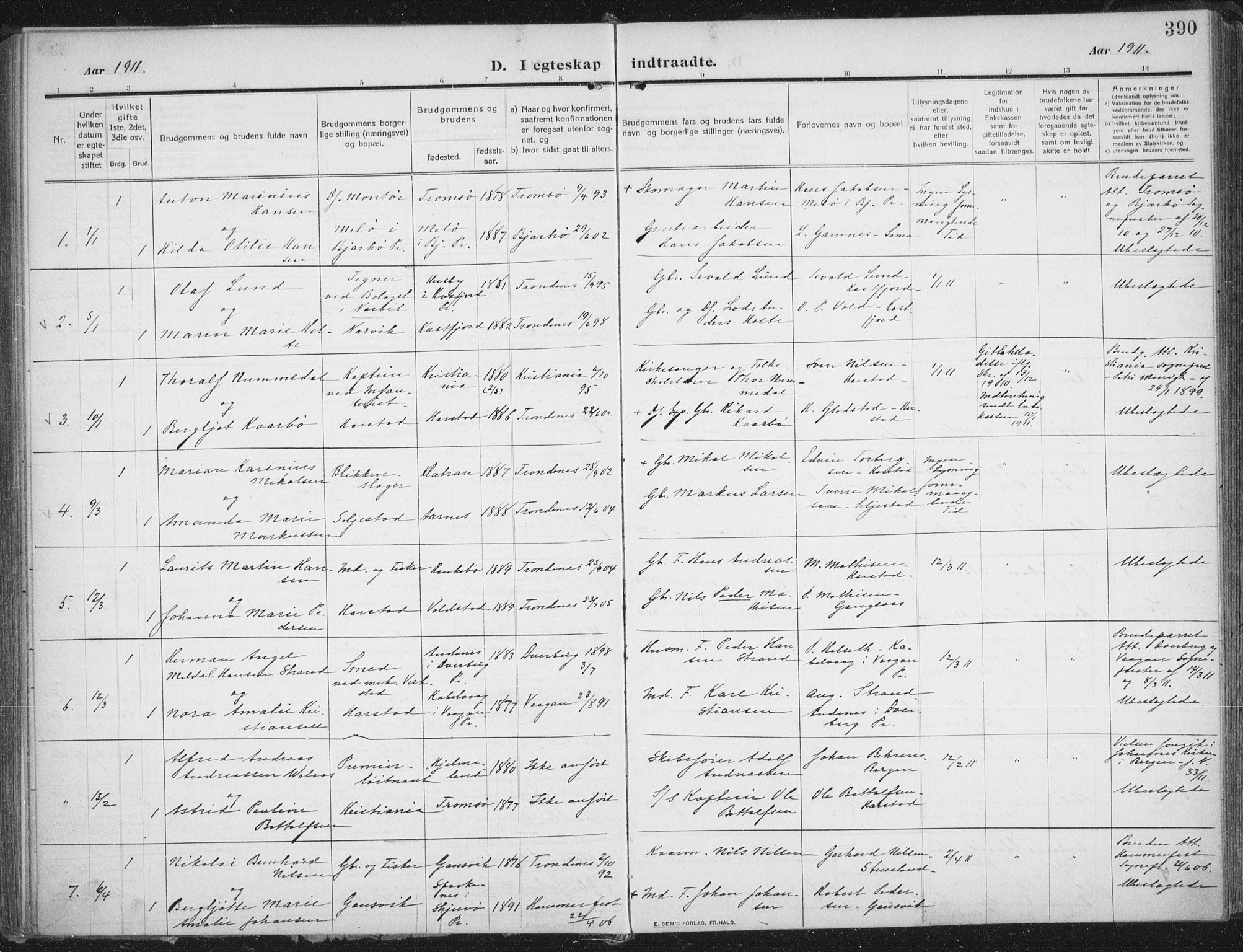 Trondenes sokneprestkontor, SATØ/S-1319/H/Ha/L0018kirke: Parish register (official) no. 18, 1909-1918, p. 390