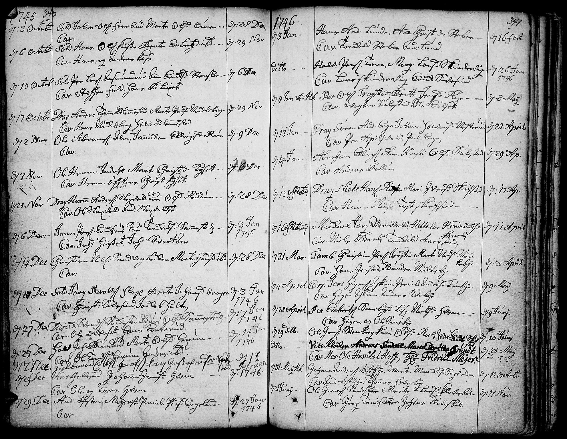 Toten prestekontor, SAH/PREST-102/H/Ha/Haa/L0003: Parish register (official) no. 3, 1734-1751, p. 340-341