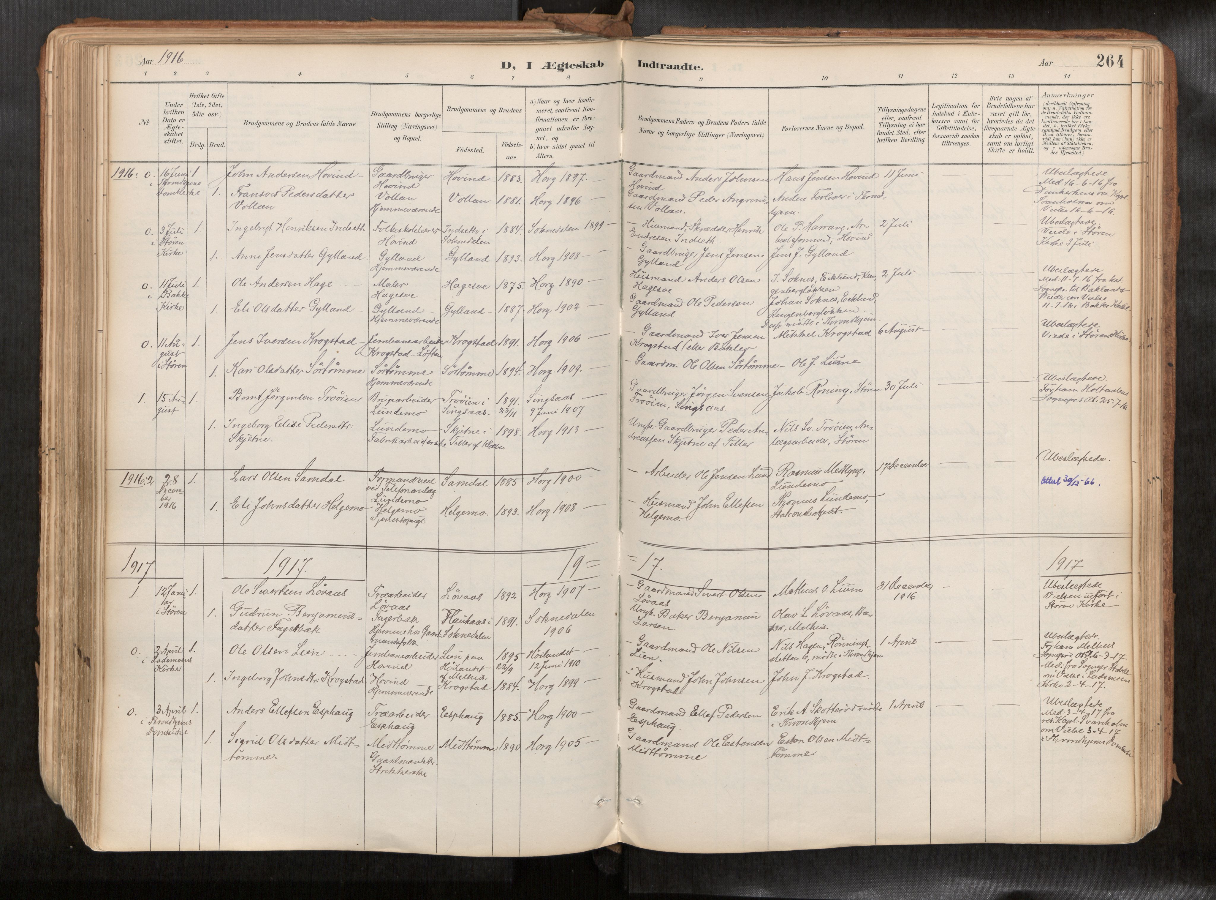 Ministerialprotokoller, klokkerbøker og fødselsregistre - Sør-Trøndelag, SAT/A-1456/692/L1105b: Parish register (official) no. 692A06, 1891-1934, p. 264