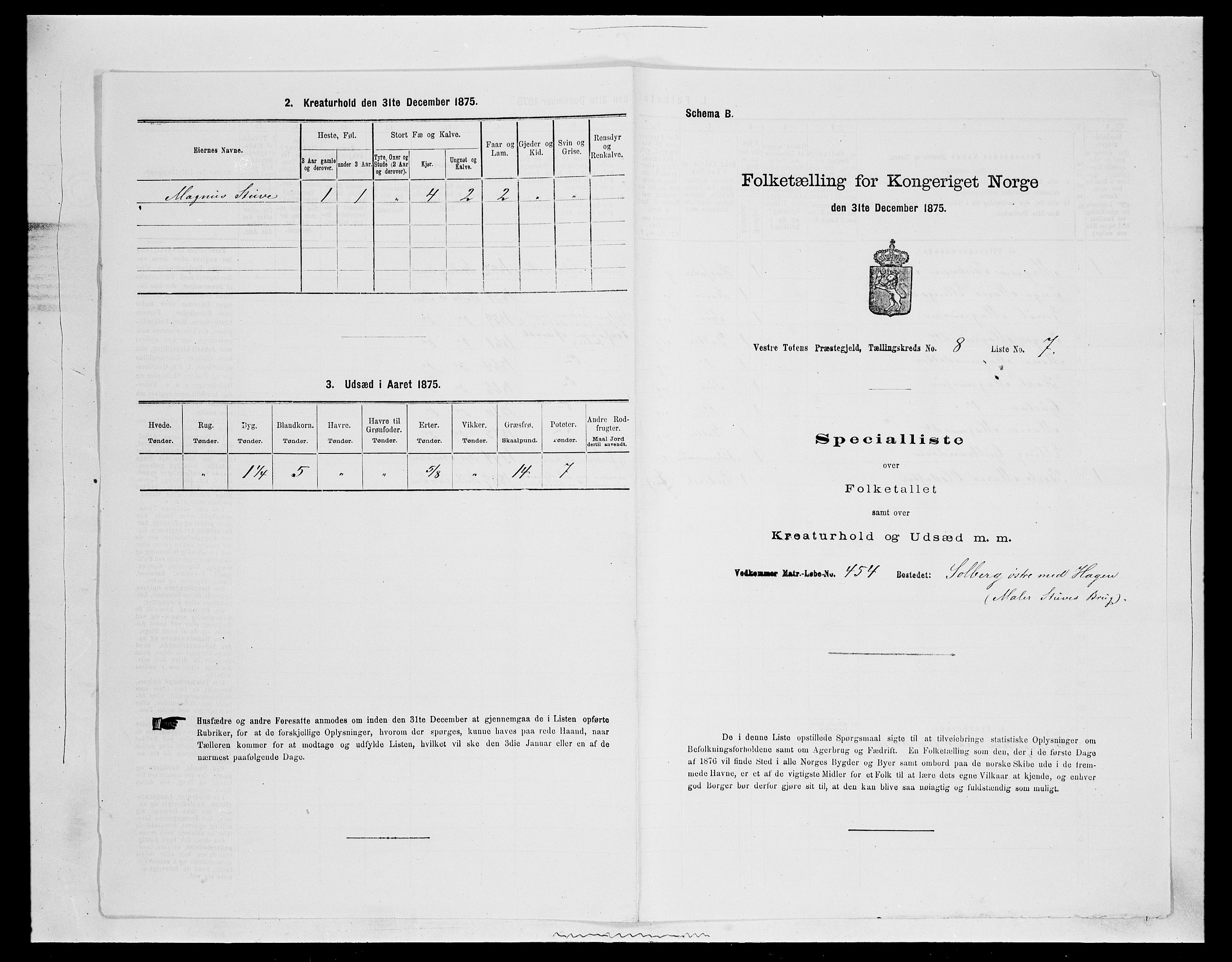 SAH, 1875 census for 0529P Vestre Toten, 1875, p. 1527