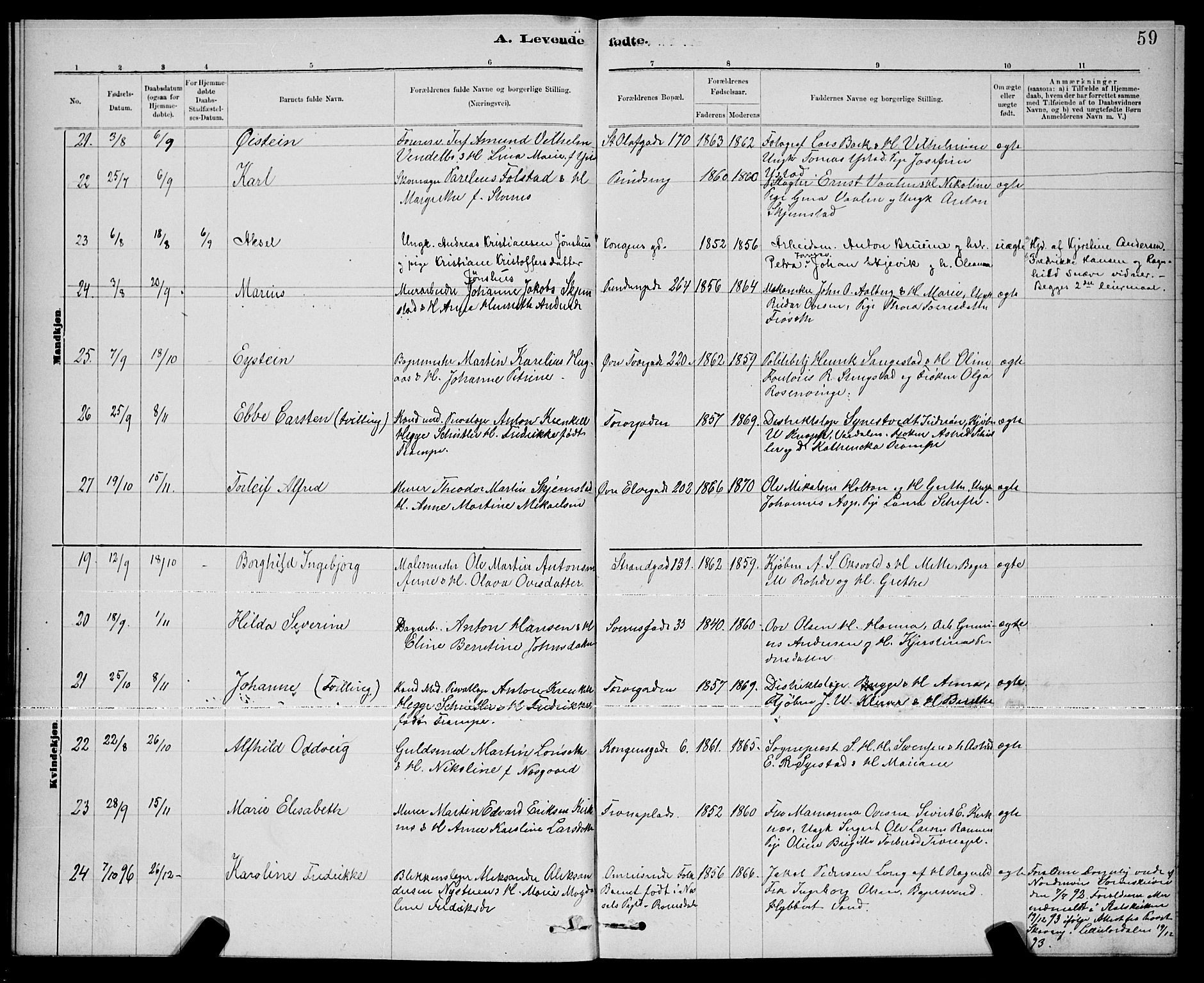 Ministerialprotokoller, klokkerbøker og fødselsregistre - Nord-Trøndelag, SAT/A-1458/739/L0374: Parish register (copy) no. 739C02, 1883-1898, p. 59