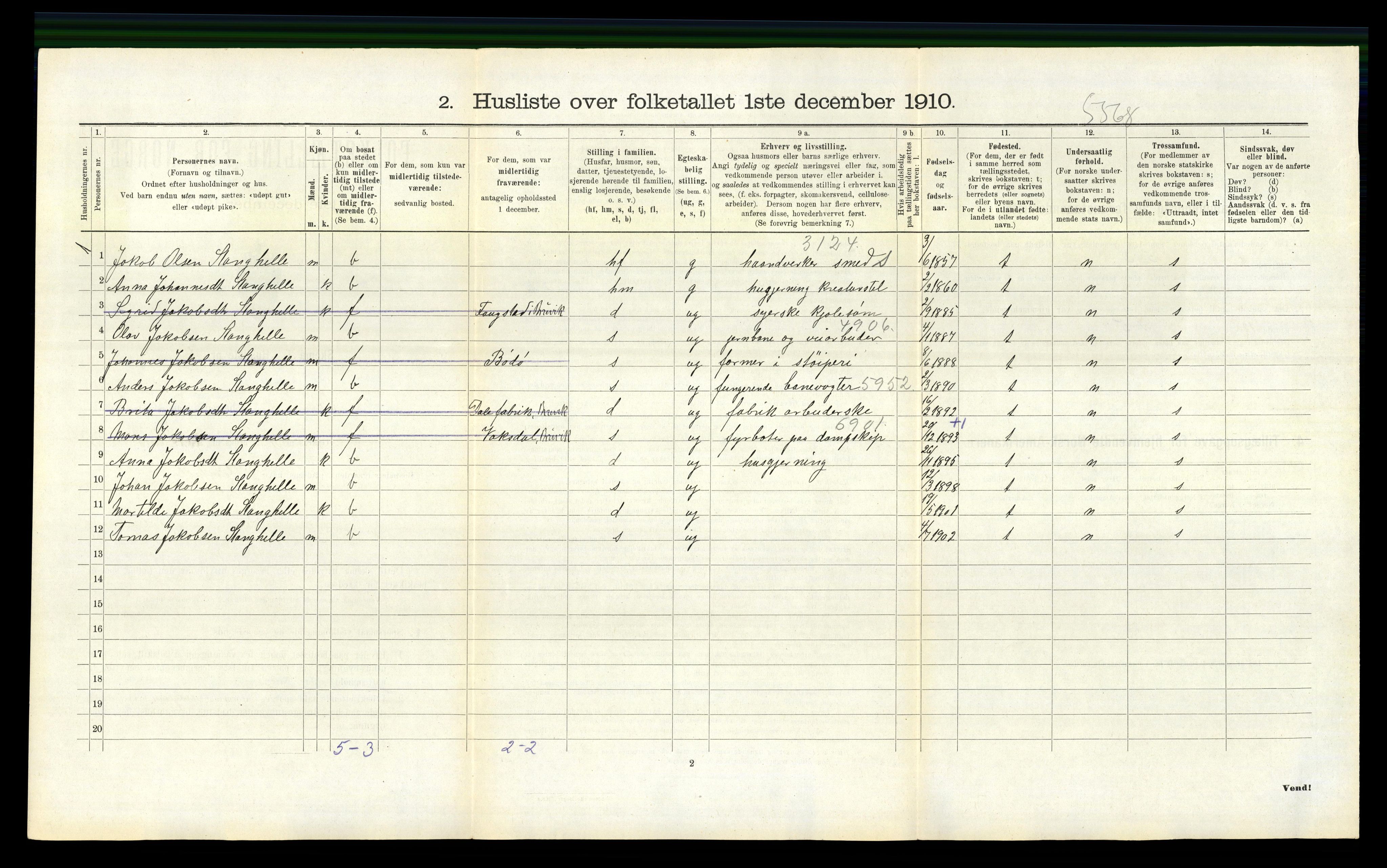 RA, 1910 census for Bruvik, 1910, p. 523