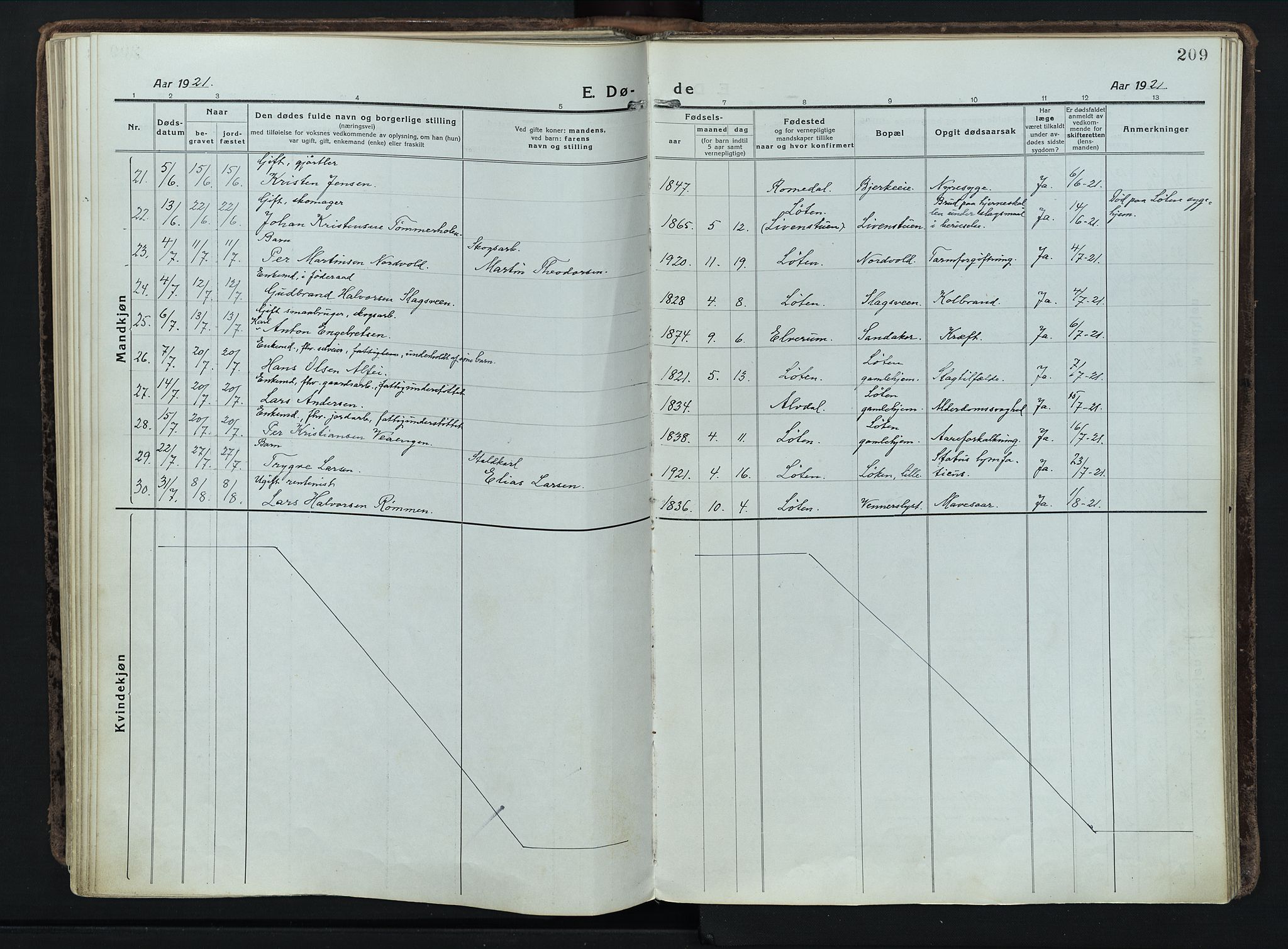 Løten prestekontor, AV/SAH-PREST-022/K/Ka/L0012: Parish register (official) no. 12, 1918-1926, p. 209