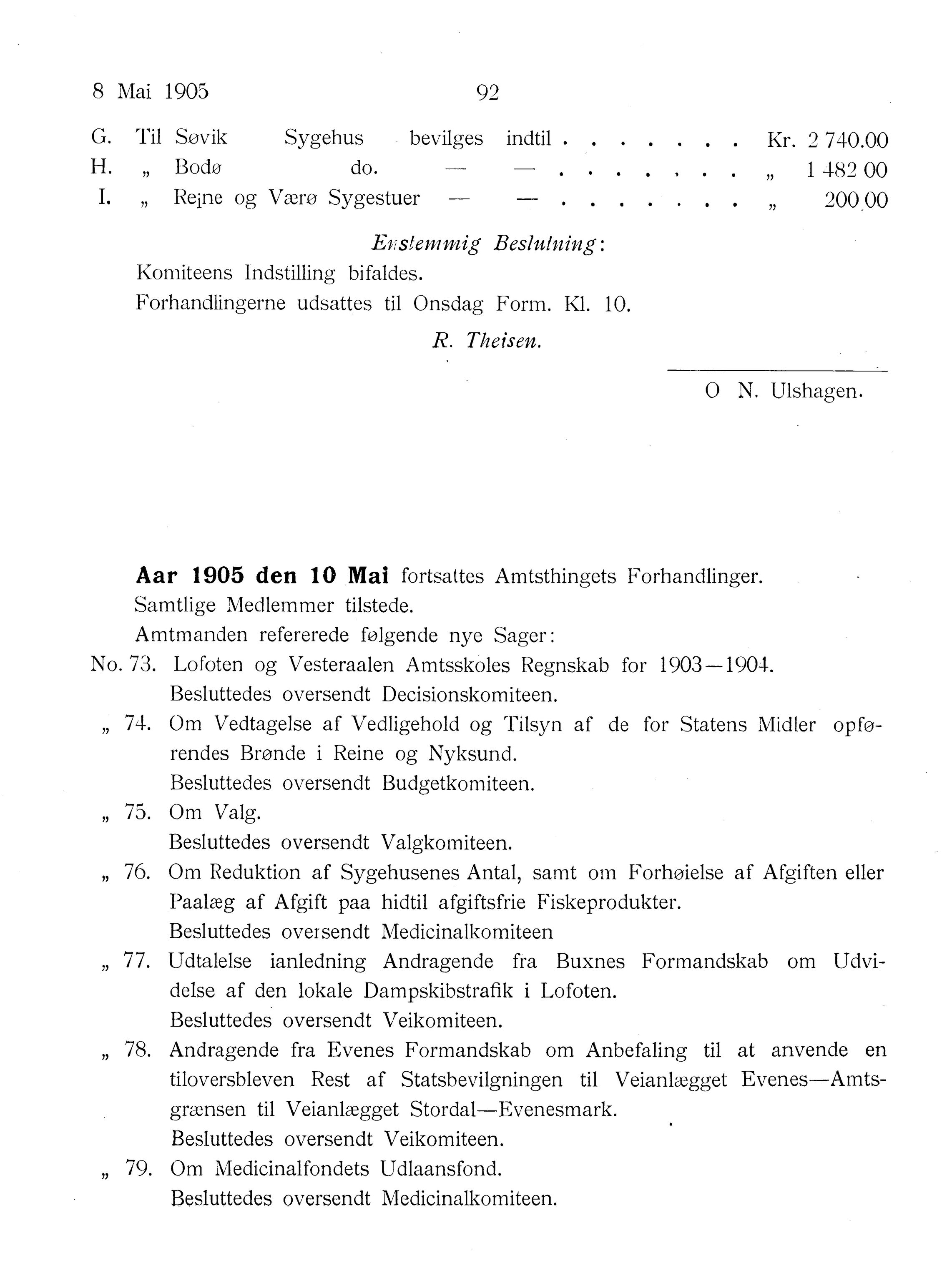 Nordland Fylkeskommune. Fylkestinget, AIN/NFK-17/176/A/Ac/L0028: Fylkestingsforhandlinger 1905, 1905, p. 92