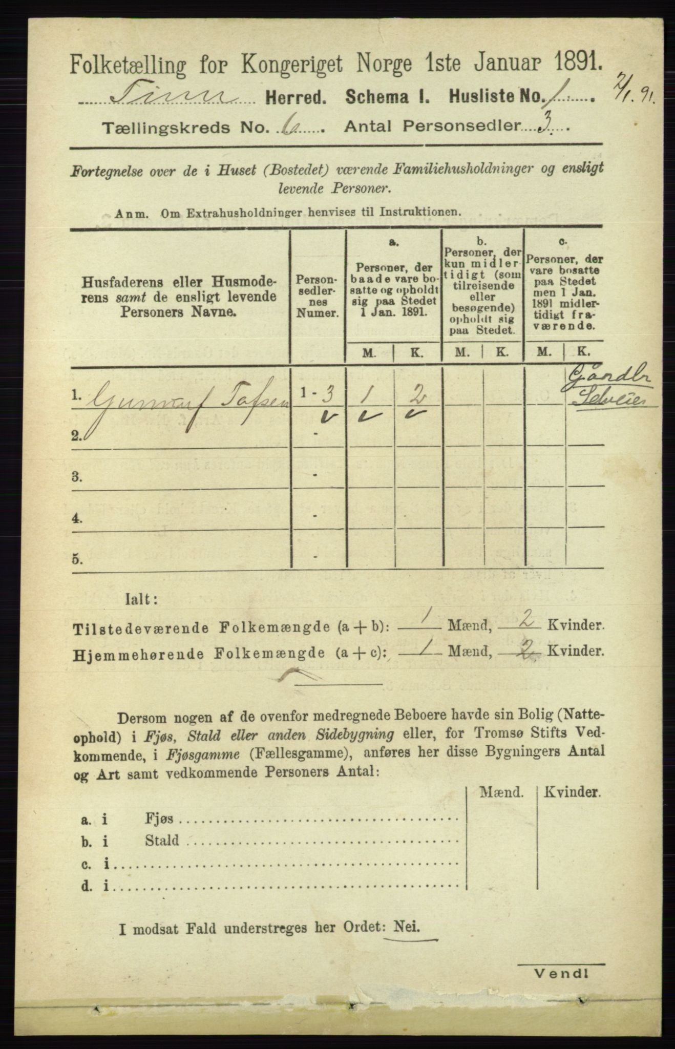 RA, 1891 census for 0826 Tinn, 1891, p. 1159