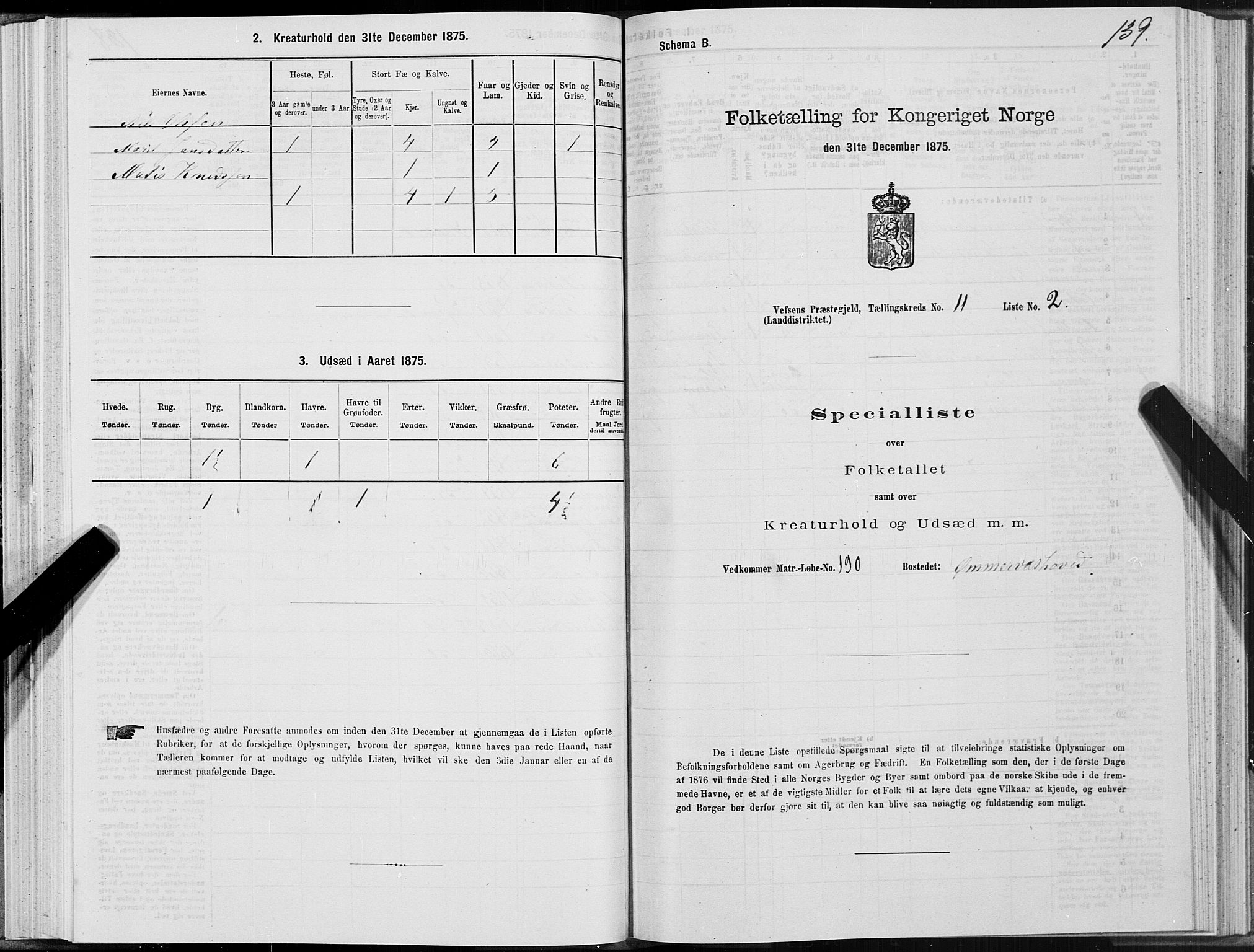 SAT, 1875 census for 1824L Vefsn/Vefsn, 1875, p. 3139