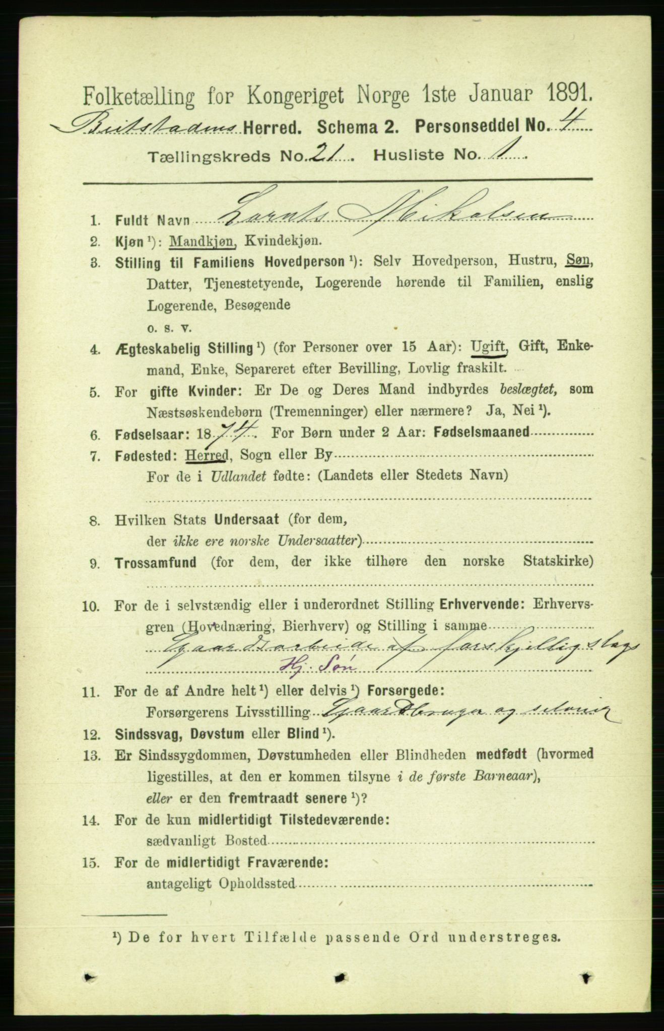 RA, 1891 census for 1727 Beitstad, 1891, p. 5426