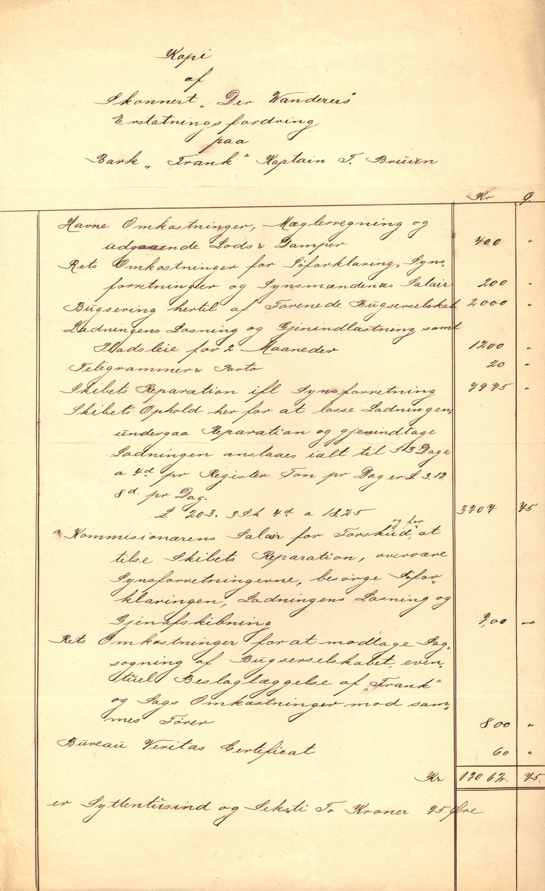 Pa 63 - Østlandske skibsassuranceforening, VEMU/A-1079/G/Ga/L0014/0004: Havaridokumenter / Bertrand, Frigga, Frank, Nordafjeld, 1881, p. 87